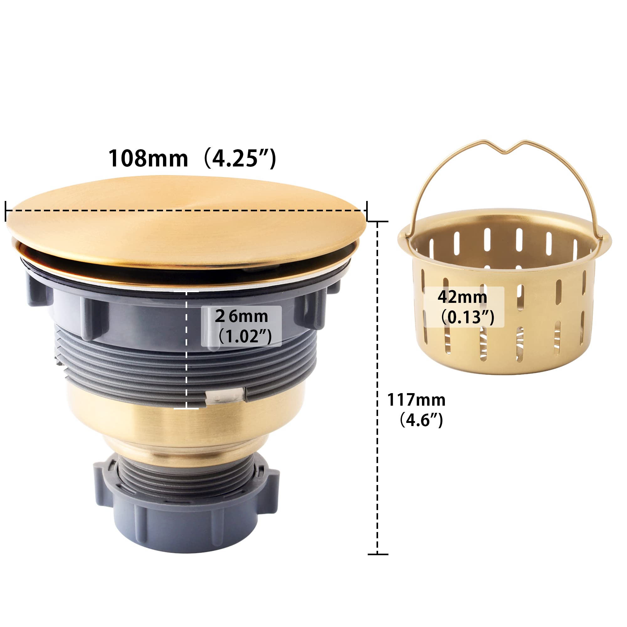 Lonsince Spülbecken-Ablaufgarnitur Goldfarben – Edelstahl Waschbeckensieb 8,9 Cm