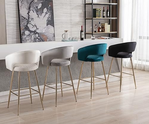 Miniatura 7 de ZH4YOU Juego de 2 taburetes de bar de terciopelo de 30 pulgadas, taburetes de bar tapizados de altura de mostrador con reposabrazos trasero,