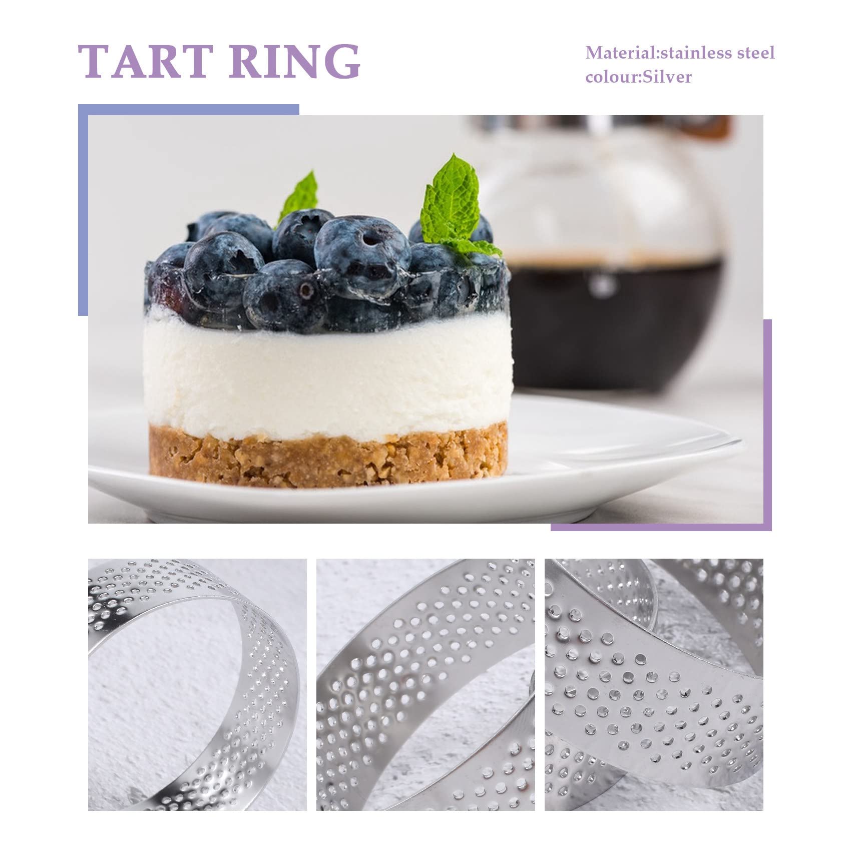 Torribaly 6 stuks 6 cm taartring roestvrij vorm cirkel taart ring hittebestendig geperforeerde cake mousse vormen