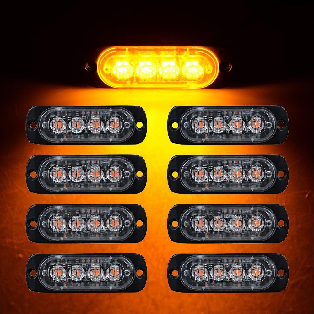 Astra Depot Combo AMBER Warning Emergency Flashing Strobe Lights 8pcs Ultra Slim 4-LED + 16pcs 2-LED w/Clips Control Box Pattern Mode Indicate Switch Kit