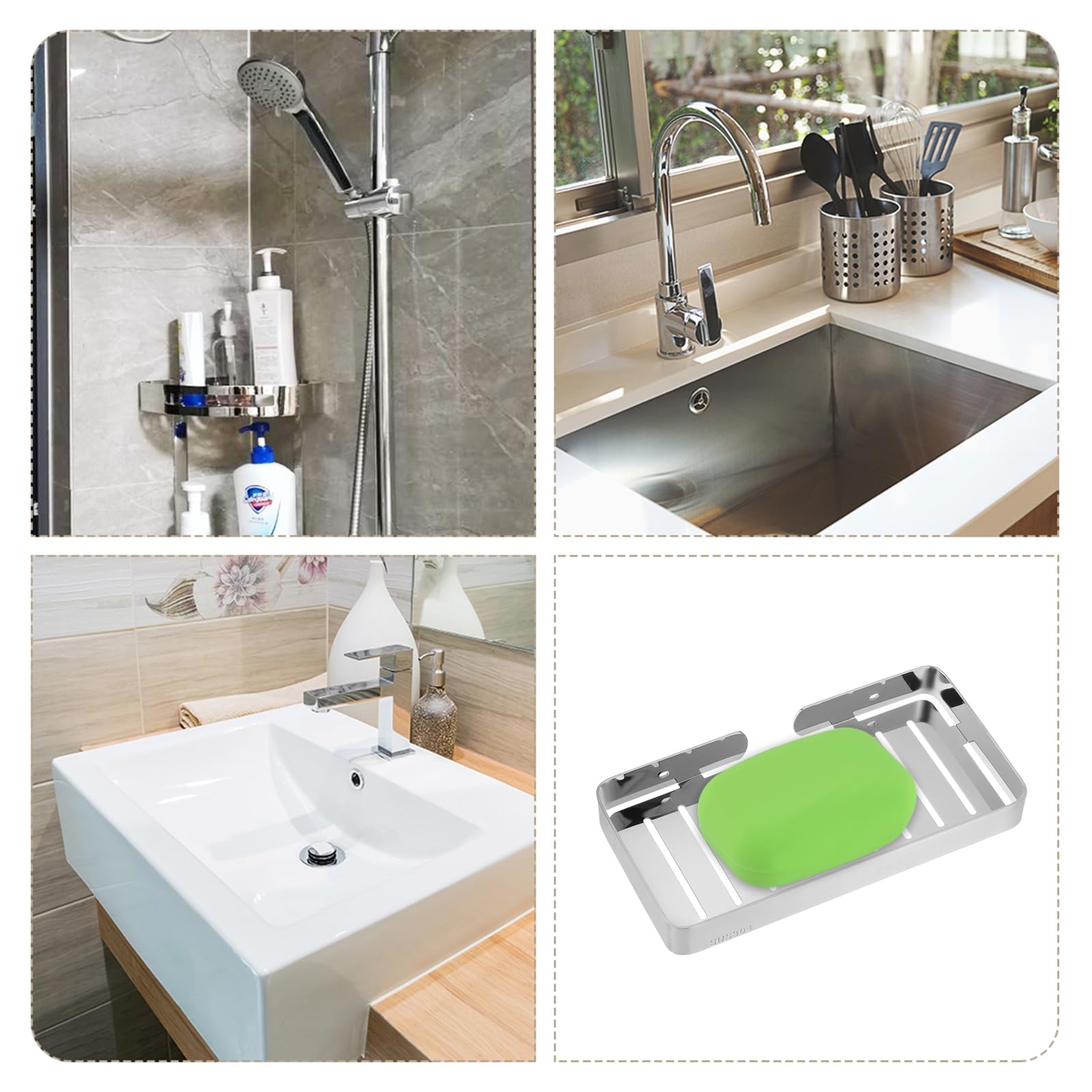 Uxcell Stainless Steel Soap Dish – Wall Mounted Holder With Drain, 304 Steel, For Shower Or Kitchen - View #2