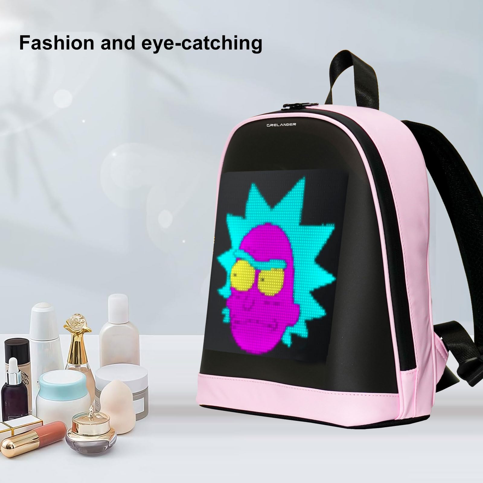 Crelander LED-Rucksack, kleiner Laptop-Rucksack mit programmierbarem Bildschirm kleine intelligente dynamische Mode Umhängetasche für Radfahren Reisen Daypack App Control, 12 Zoll