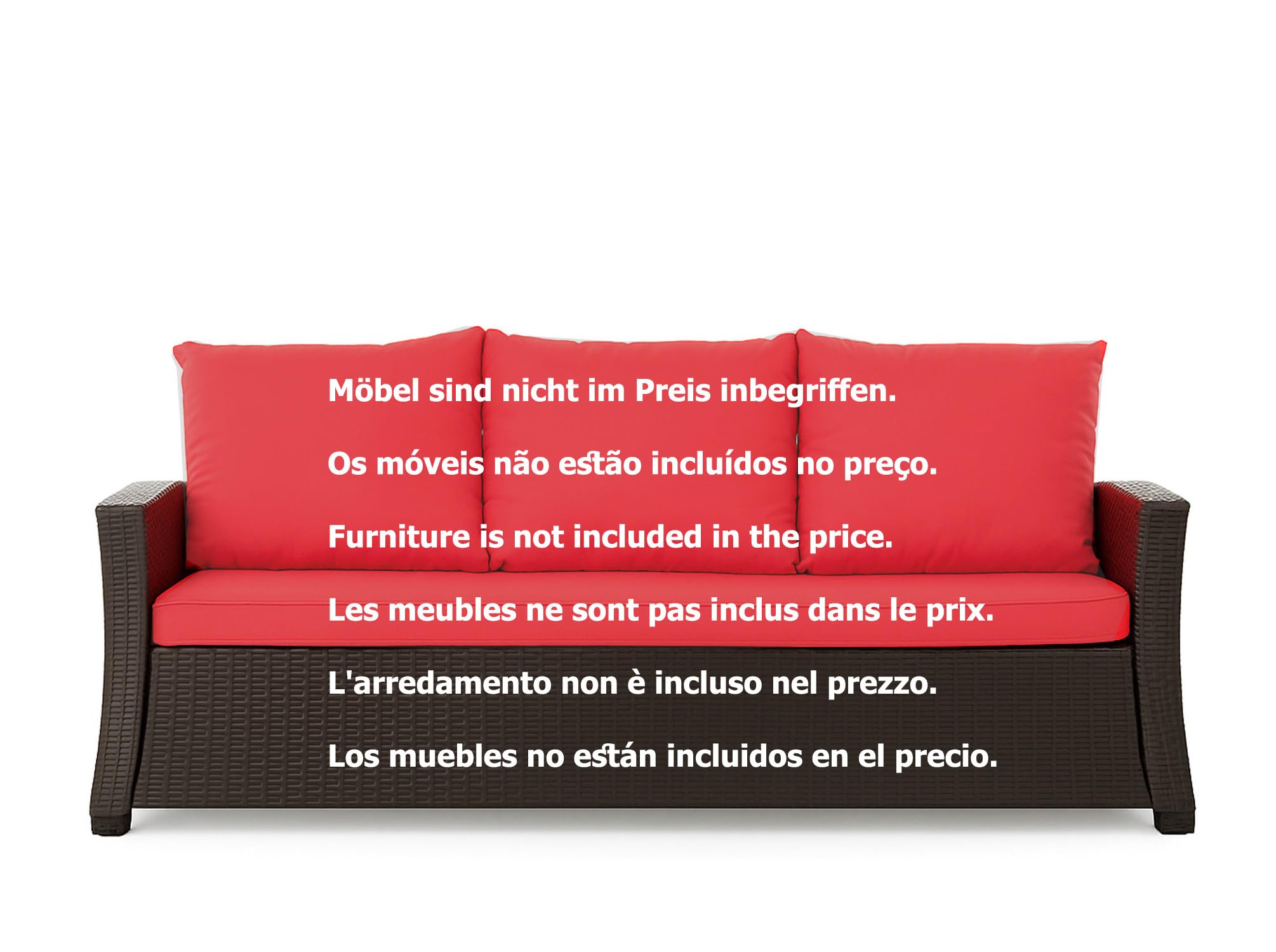 SET Coussins de jardin en rotin 4-5 places – Pour canapé, chaise à bascule et salon, confortables pour intérieur et extérieur, polyester - imperméable (rouge, 160x60x50 cm / 2x 50x56 cm)