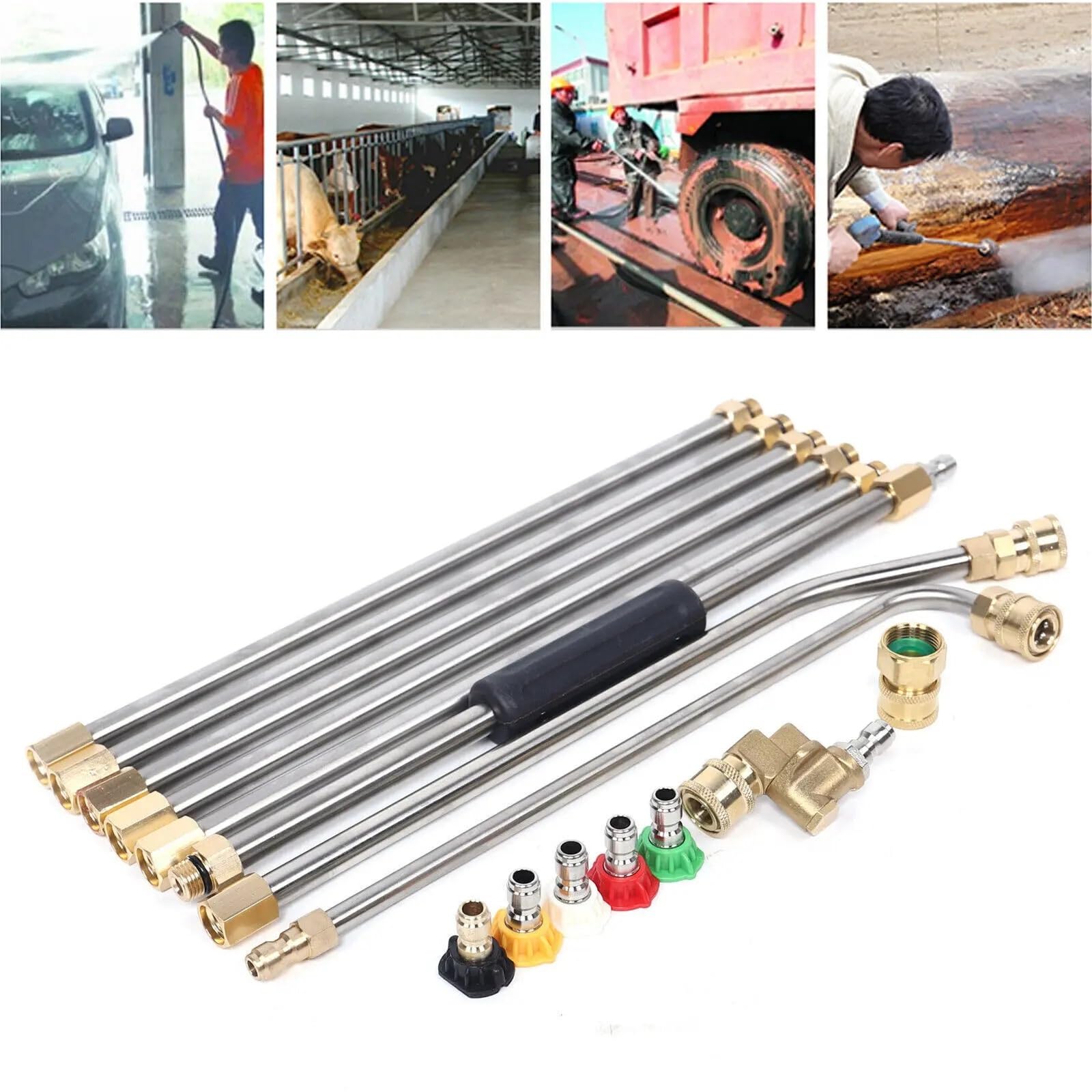 Varitas de extensión for Lavadora Alta presión, Limpiador techos, Herramienta Limpieza, Kit Boquilla Lanza Adecuado para Jardines y azoteas