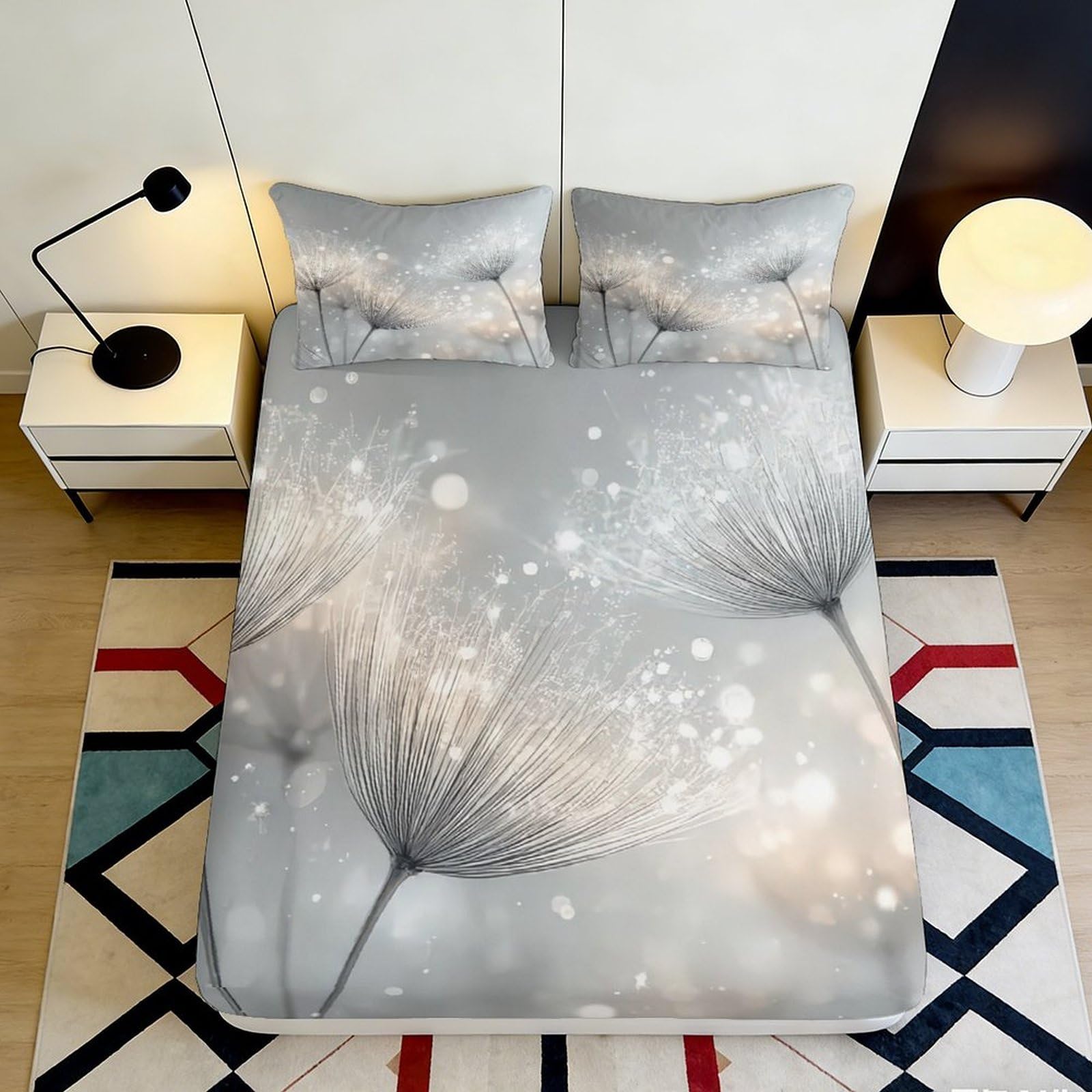 Pnayamiorkfel Style-7 3D Printed Dandelion Dream Fitted Sheet Microfiber Soft Grey Bubble Mattress Cover For Bedroom Dorm Mattress Decor 90X200x25cm