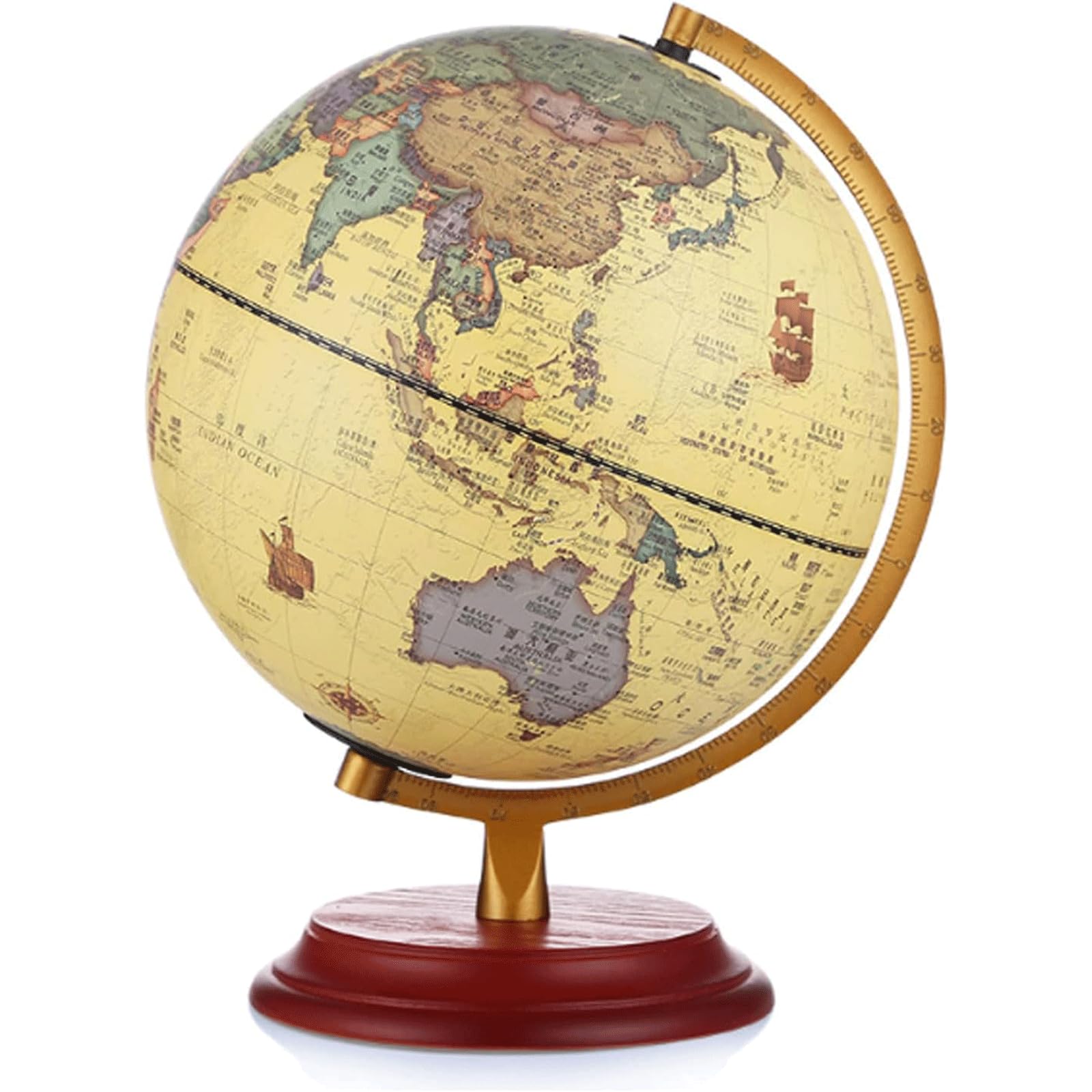Dekorativer Vintage-Globus, um 360° drehbarer Weltglobus mit Holzsockel, Erdglobus für Kinder, Klassenzimmer, Lernen, geografischer Globus