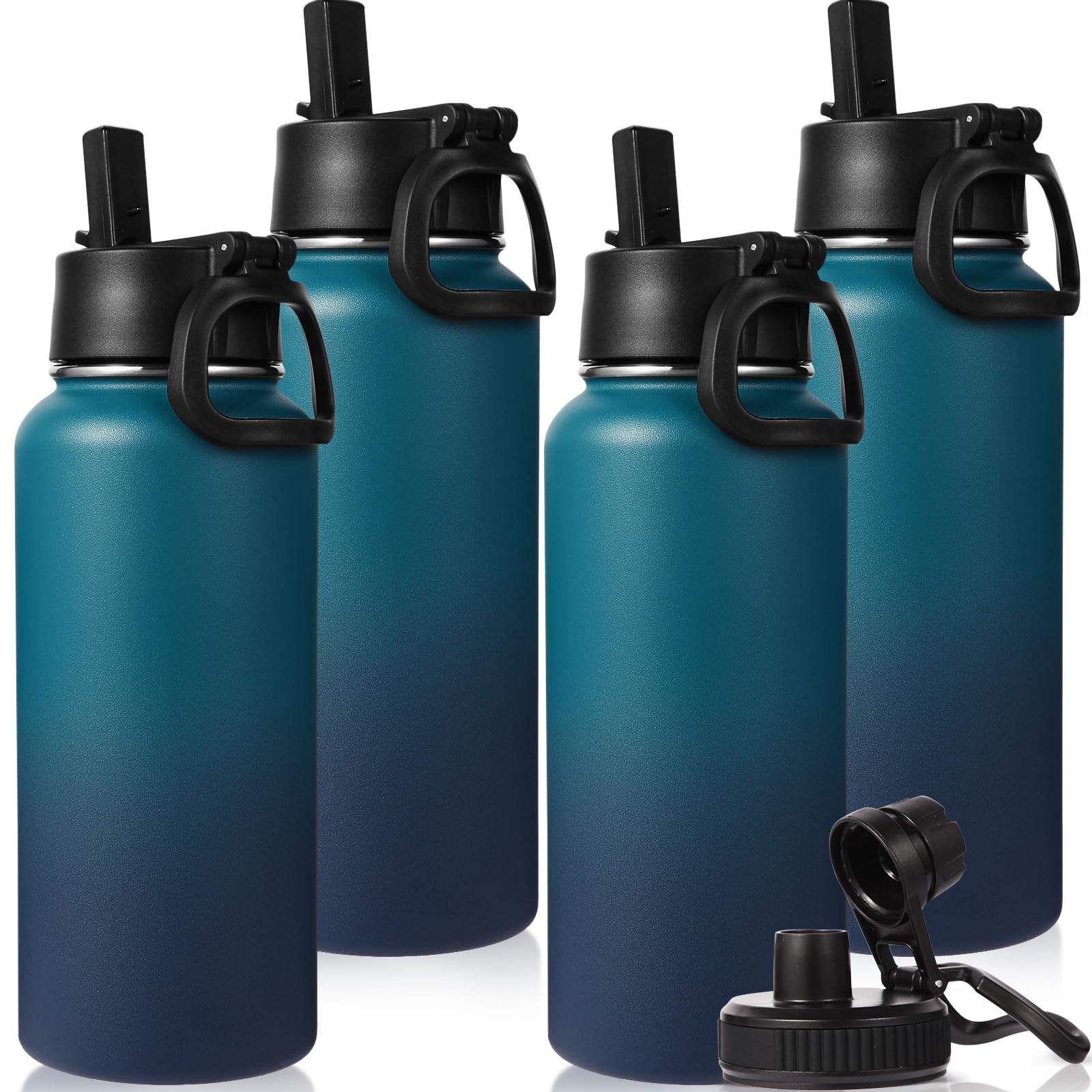 Neihepal 32 oz Insulated Water Bottles Bulk with 2 Lids (Straw & Spout Lid), Stainless Steel Double Wall Water Bottle, Keeps Cold 24H & Hot 12H (Dark