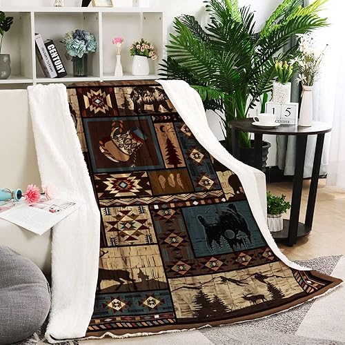 Miniatura 5 de Manta azteca rústica de otoño nativo del suroeste americano, manta navajo, manta mexicana, manta india, manta de oso y ciervo, decoración de granja