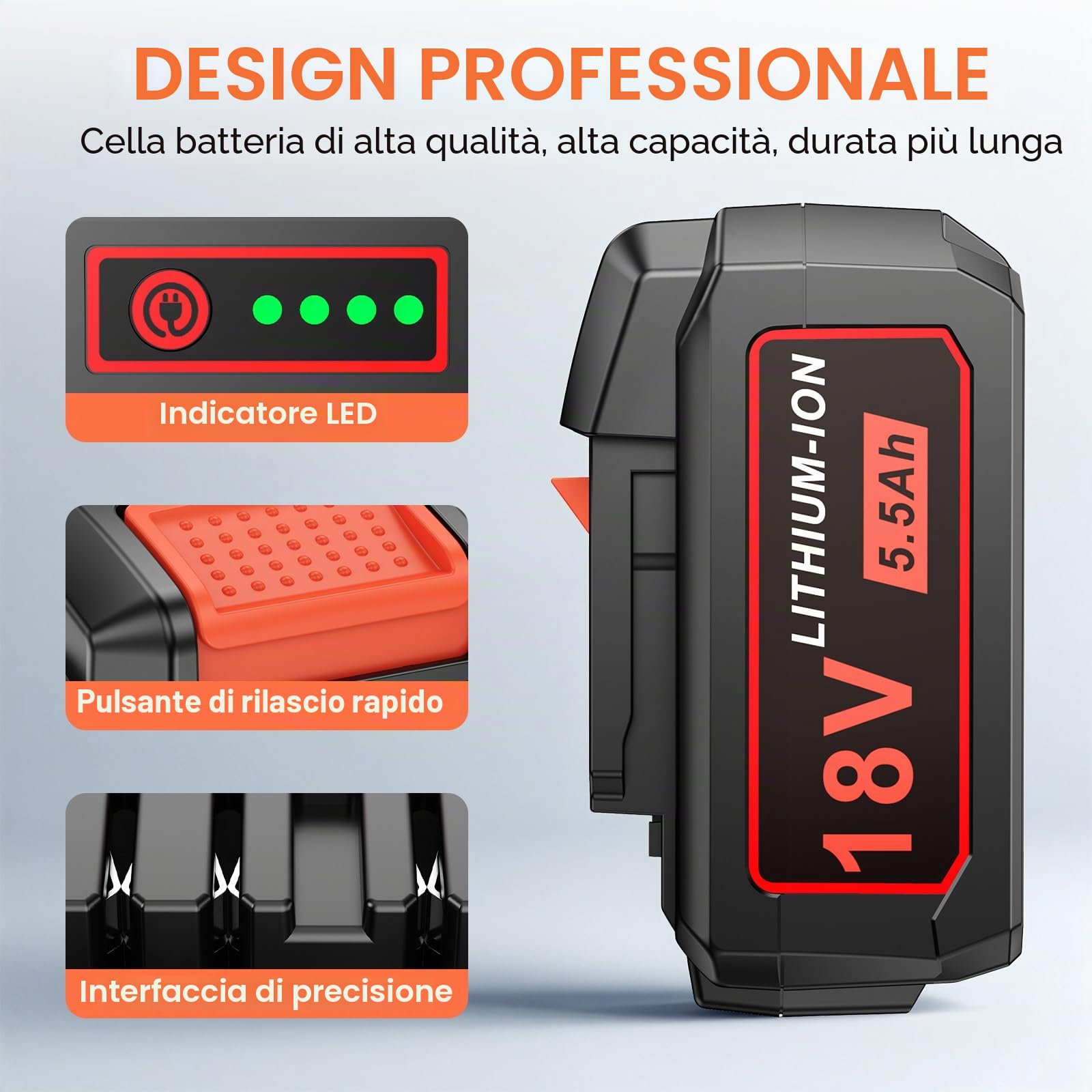 Batteria agli ioni di litio da 18 V, 5500 mAh, per attrezzi Flex AP, FL1850, batteria di ricambio 445894, con indicatore di carica