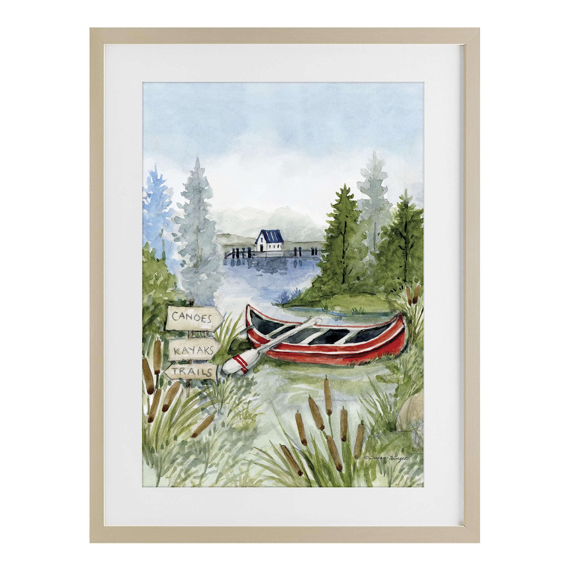 'Canoe On Lake'| Framed Print Under Glass