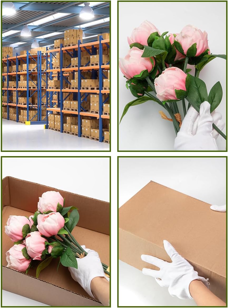 Artificial Peony Flowers 6 Pack 14 Inch Shabby Chic Pink Real Touch Latex Peonies for Spring Home Decor, Dining Table Centerpieces, Wedding Bouquets & Party Arrangements