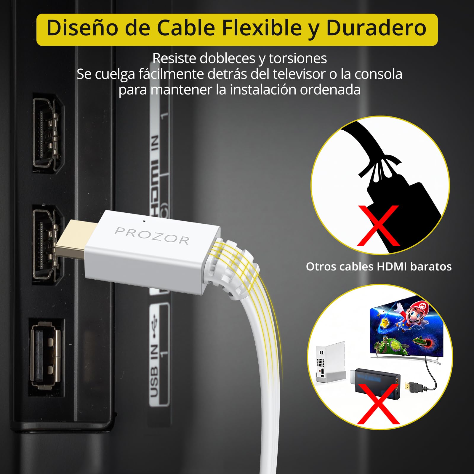 PROZOR Adaptador Wii a HDMI 1080P con Cable Integrado 2M Convertidor Wii HDMI Plug and Play Compatible con Nintendo Wii/Wii U Soporte 720P/1080P Conexión Directa a TV Monitor o Proyector | Compatible con Wii y Wii U Conversor de Vídeo y Audio Digital Cabl