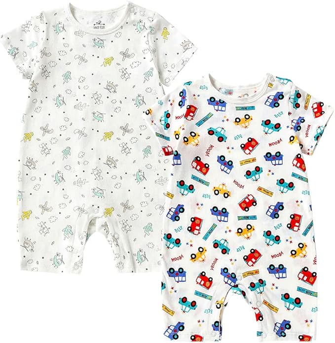 Amazon Co Jp Reegoo Peter ベビー服 男の子 夏服 ロンパース カバーオール かわいい 外出服 ノースリーブ パジャマ 着替え便利 柔らかい 綿 通園通学 2枚セット 車 ヘリコプター 服 ファッション小物