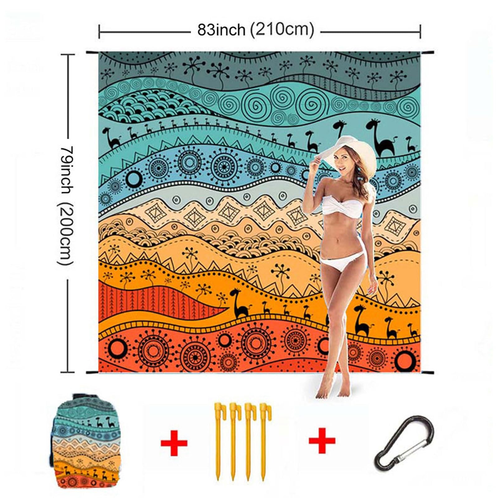 Couverture de Plage Grande 200 * 210cm Tapis de Plage et pic Nique Imperméable résistante au Sable Ultra légère et compacte Voyage Couverture pour Camping,Plage,Pique-Nique en Famille