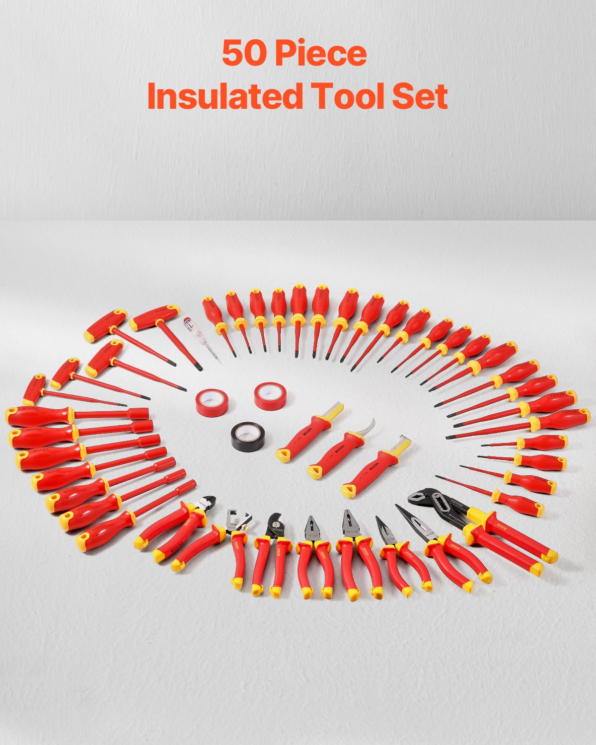 VEVOR Insulated Screwdriver Set, 50-Piece Professional Electrical Screwdriver Set, 1000V Insulated Electrician Tool, with Magnetic Tips, T-Handle Hex Wrench, Screwdriver, Single-Pole Voltage Tester
