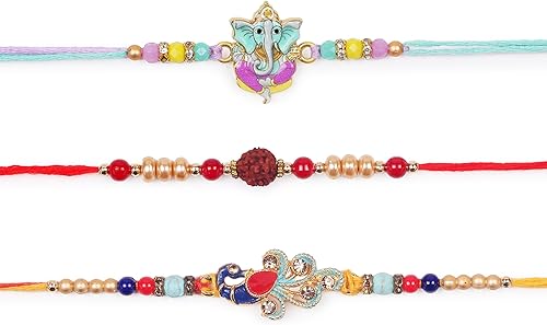 Miniatura 4 de Multicolor Beads Rakhi Set of 3 Rakhi for Brother with Raksha Bandhan Rakhi Greeting Card  Roli Chawal Tika - Raksha Bandhan Rakhi for Brother