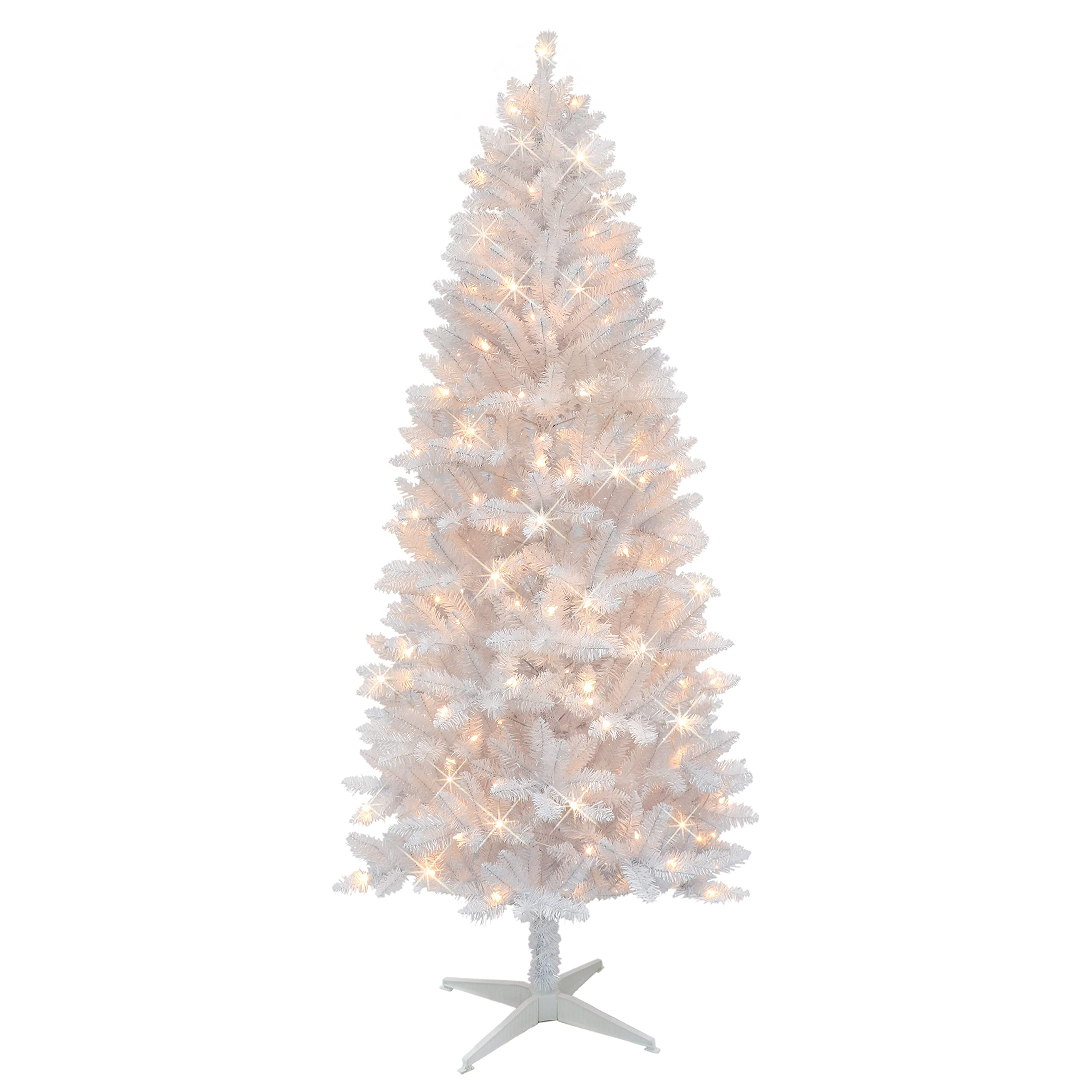 Puleo International 7 ft Pre-Lit White Carson Artificial Pine Tree 680 Tips 200 Clear Lights
