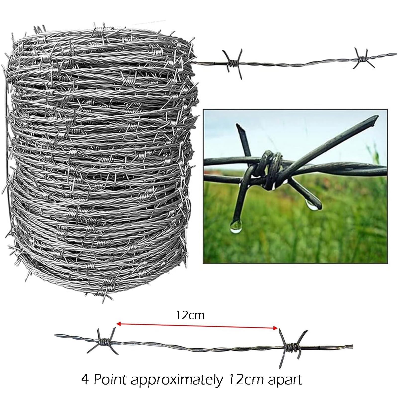 Alambre de Espino Galvanizado en Caliente - Bobina para Cercas de Seguridad Rural - Doble Cadena Acero Resistente para Vallados Ganaderos/Almacenes,2.2mm,200m(656ft)