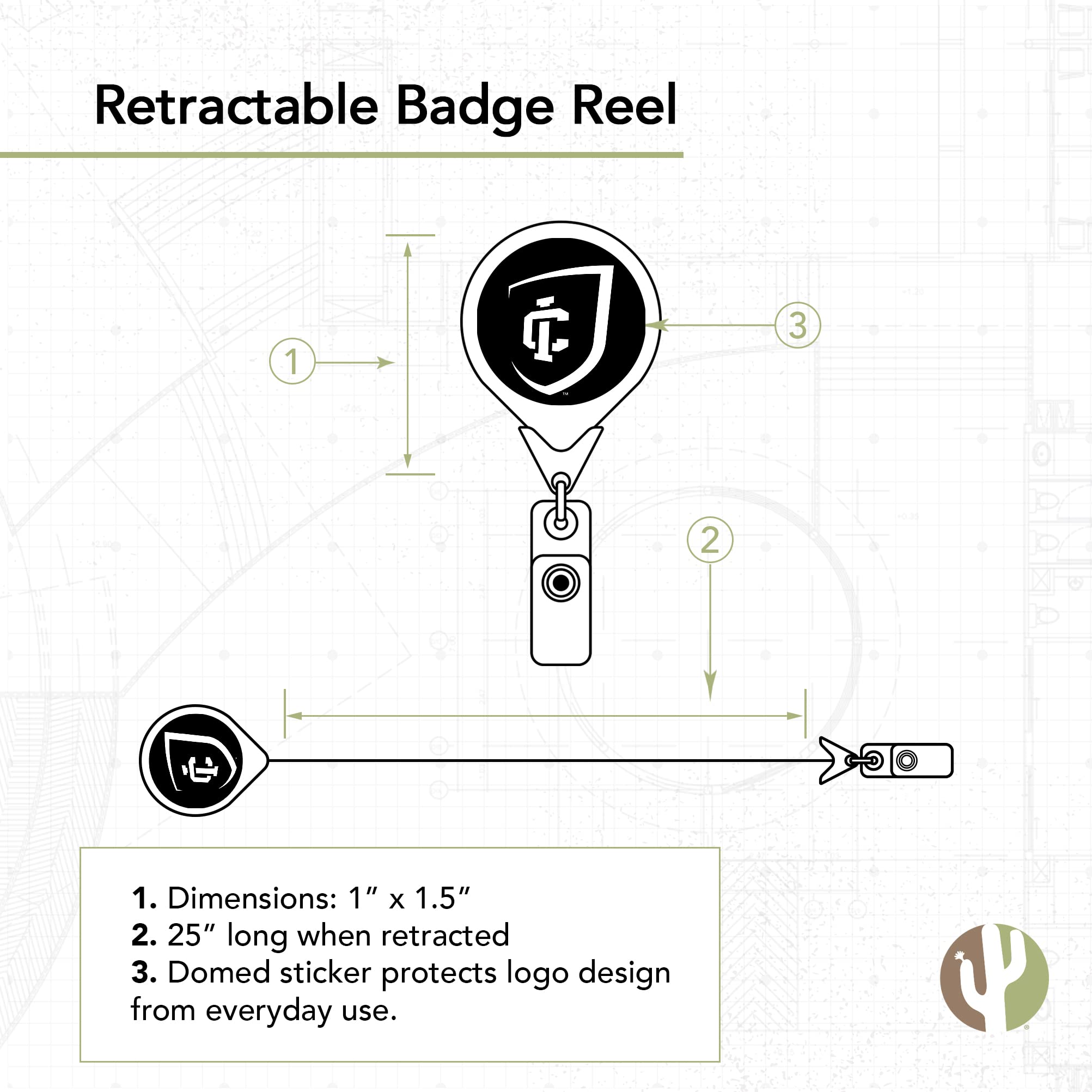 Desert Cactus Ithaca College Retractable Badge Holder IC Bombers ID Reel with Ticket Clip for Lanyard, Work, School & Office Access