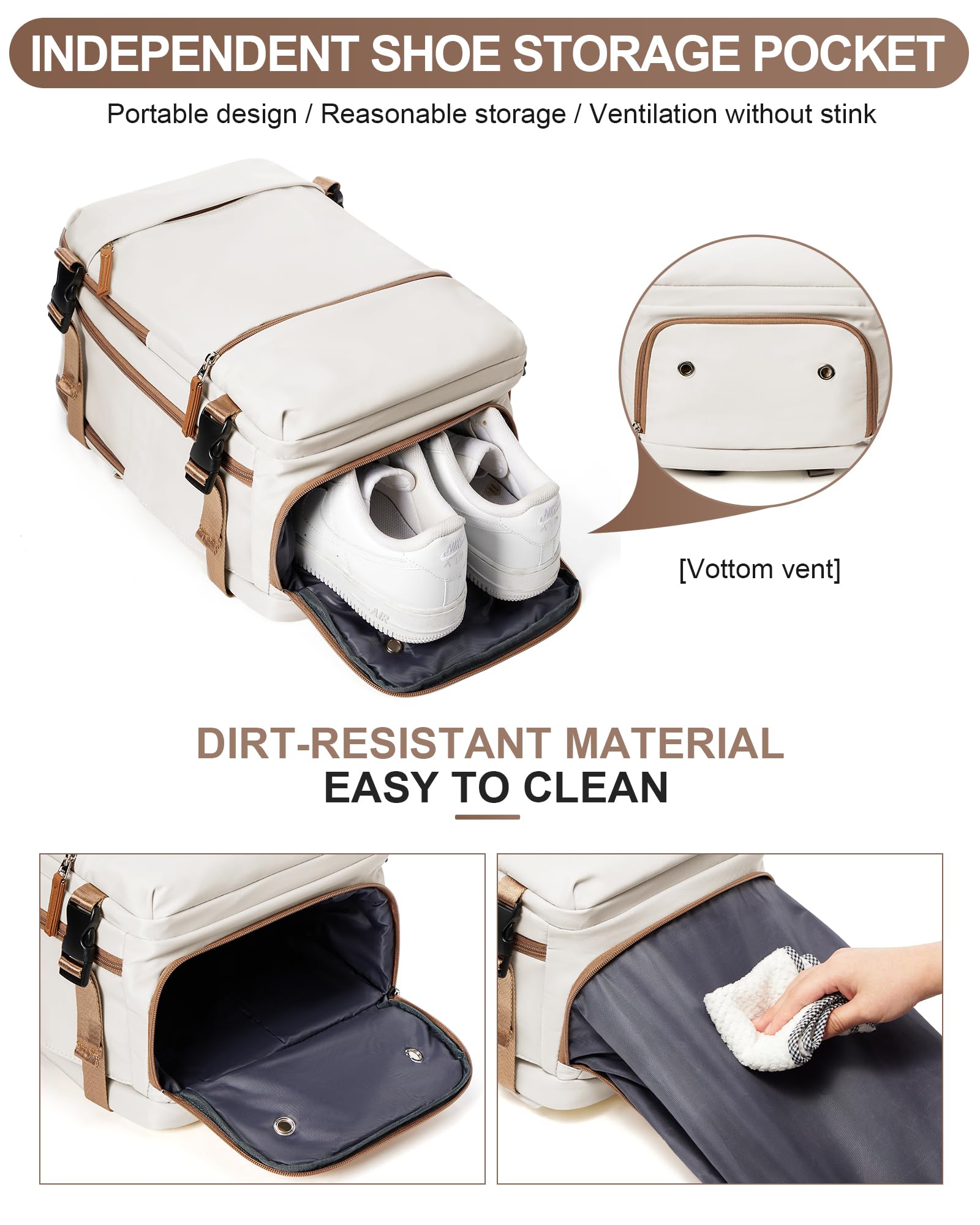 Zaino da Viaggio per Ryanair 40x20x25 Bagaglio a Mano Zaino Borse da Cabina per Ryanair Il Sedile Zaino Aereo Bagaglio a Mano Donna Borsa Cabina Viaggio Zaino Viaggio Casual Daypack,K4-Marrone beige