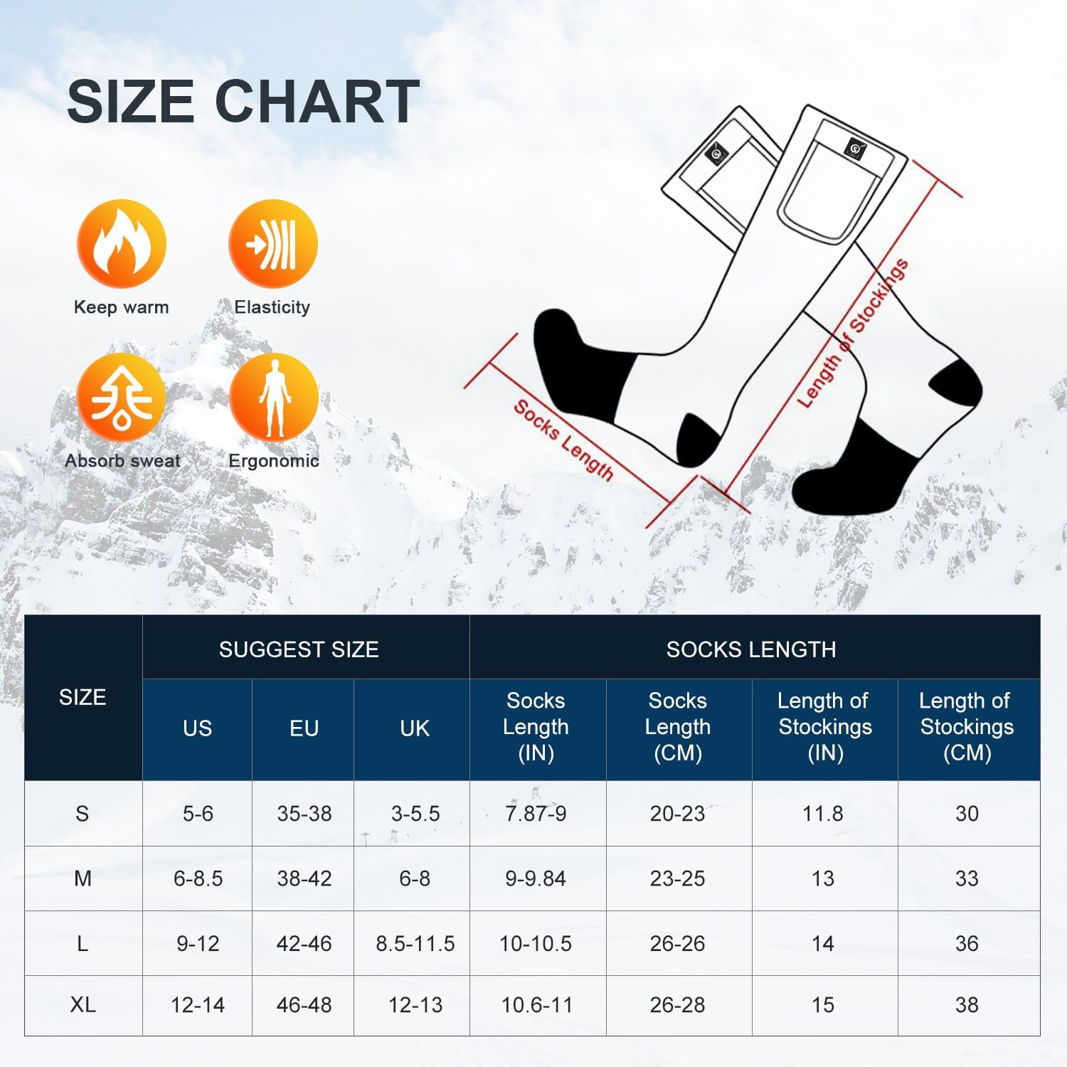 Heated Socks for Men Women,7.4V 2200mah Electric Rechargeable Battery Warm Winter Socks,Cold Weather Thermal Heating Socks Foot Warmers for Hunting Skiing Camping - Image 2