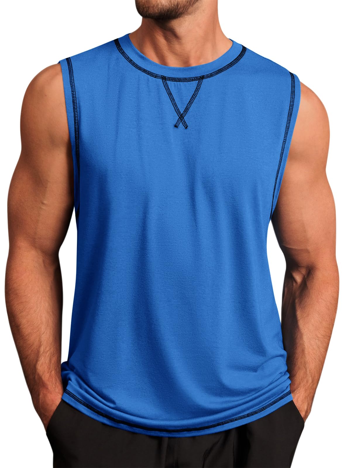 Runcati Mens Workout Tank Tops Sleeveless Casual Crewneck Beach T Shirt Muscle Athletic Gym Running Tee
