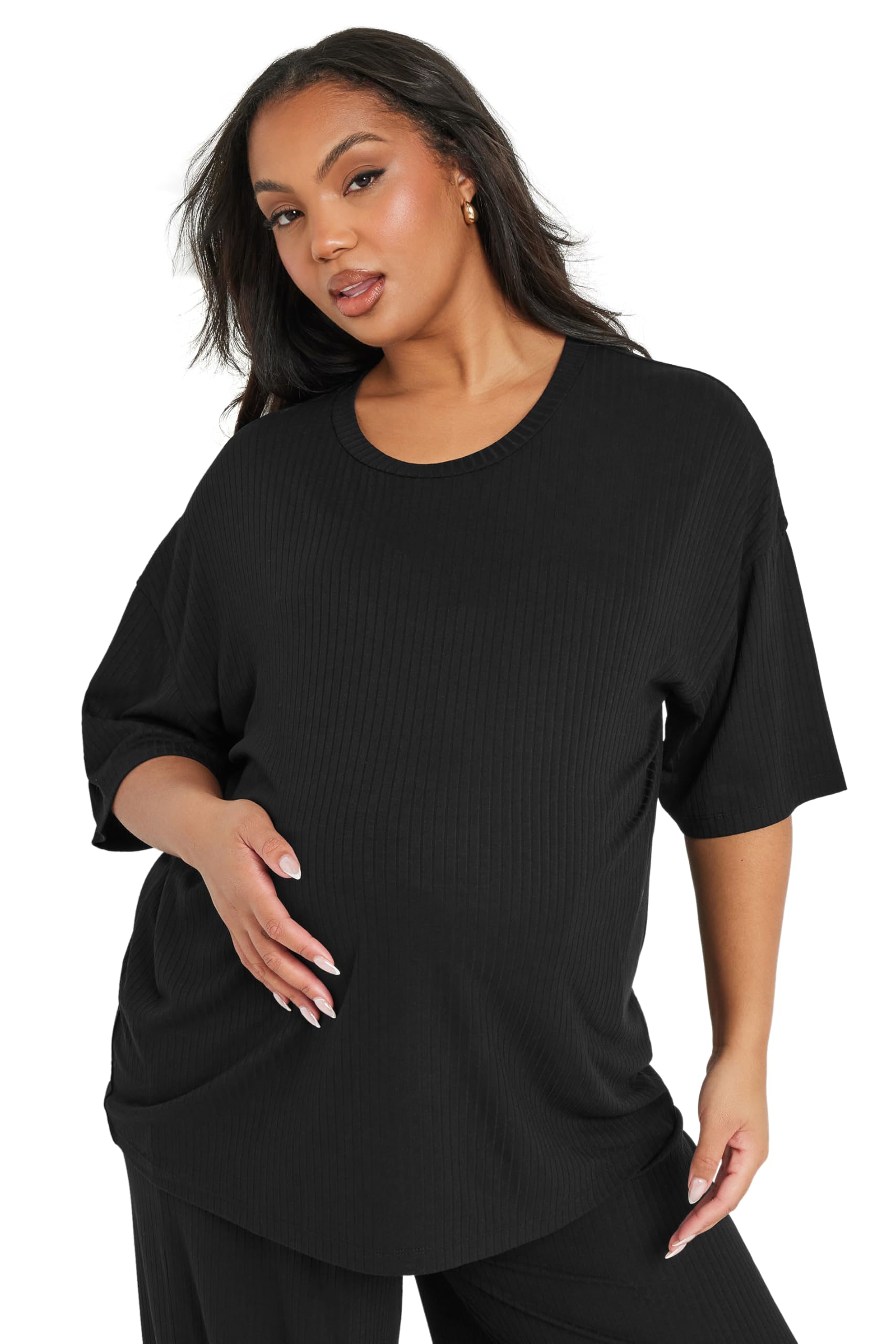 Yours Women's Black Bump It Up Maternity Curve Premium Modal Ribbed Top - Plus Size Curve