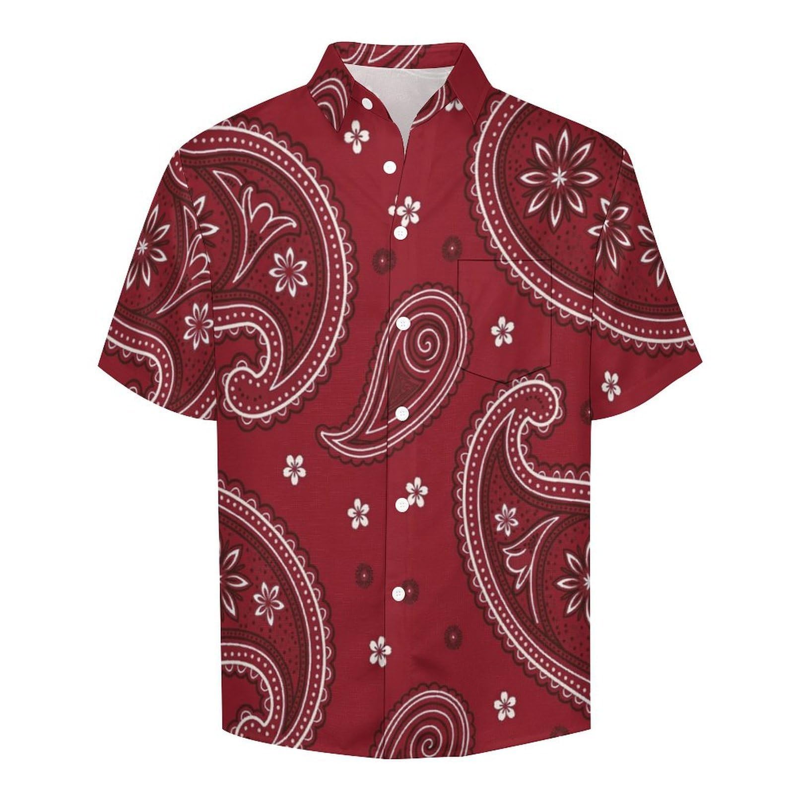 Camicia da Uomo Button Down con Stampa Motivo Paisley, Arte Etnica Camicia Hawaiana Casual a Maniche Corte Camicie da Spiaggia Camicie da Vacanza