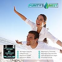 Vista 4 de Purity's Best 4 MAGNESIUMS, Premium Magnesium Glycinate, Malate, L-Threonate, Citrate, 300mg, 180 Veggie Capsules, Third Party Tested, 3 Months