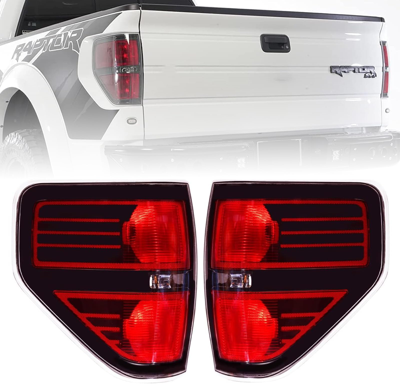 Boine Tail Light Compatible With 2009 2010 2011 2012 2013 2014 Ford F150 F-150 Left Driver and Passenger Side Rear Light Housing Brake Lamp - Red Smoked Tail Light