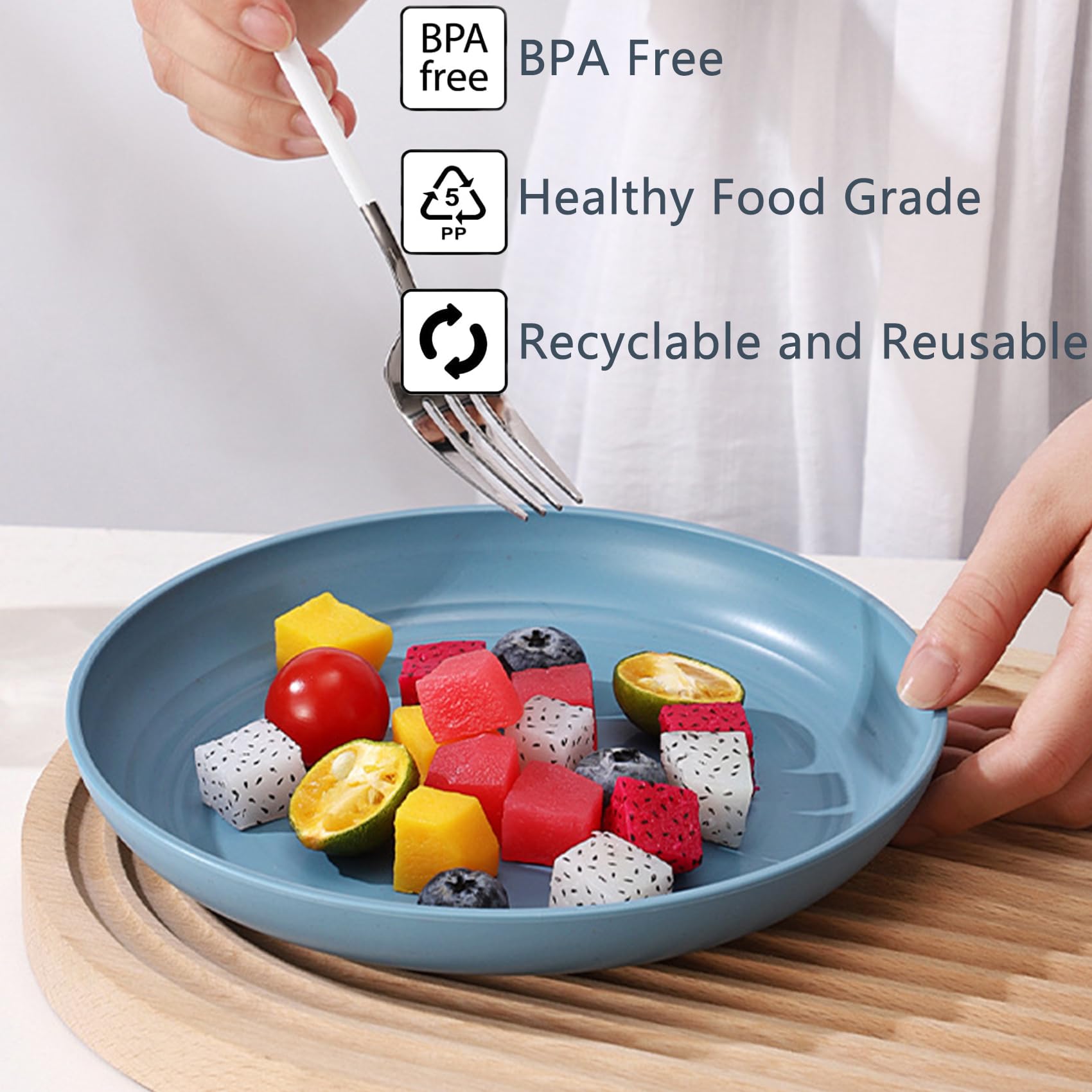 MaoMaoCha Plastic Plates Reusable Set of 4, 20 cm Unbreakable Dinner Plates, Lightweight Camping Plate for Picnic Salad - Image 3