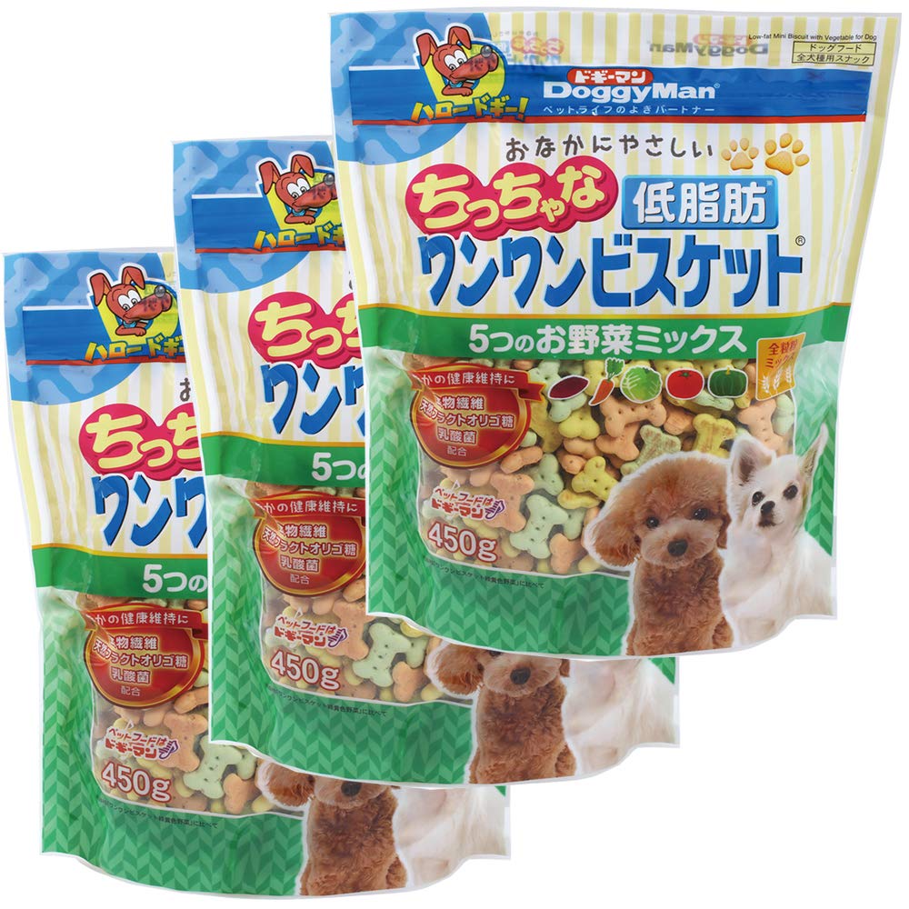 ドギーマン 犬用おやつ おなかにやさしいちっちゃな低脂肪ワンワンビスケット 野菜 450グラム (x 3) (まとめ買い)