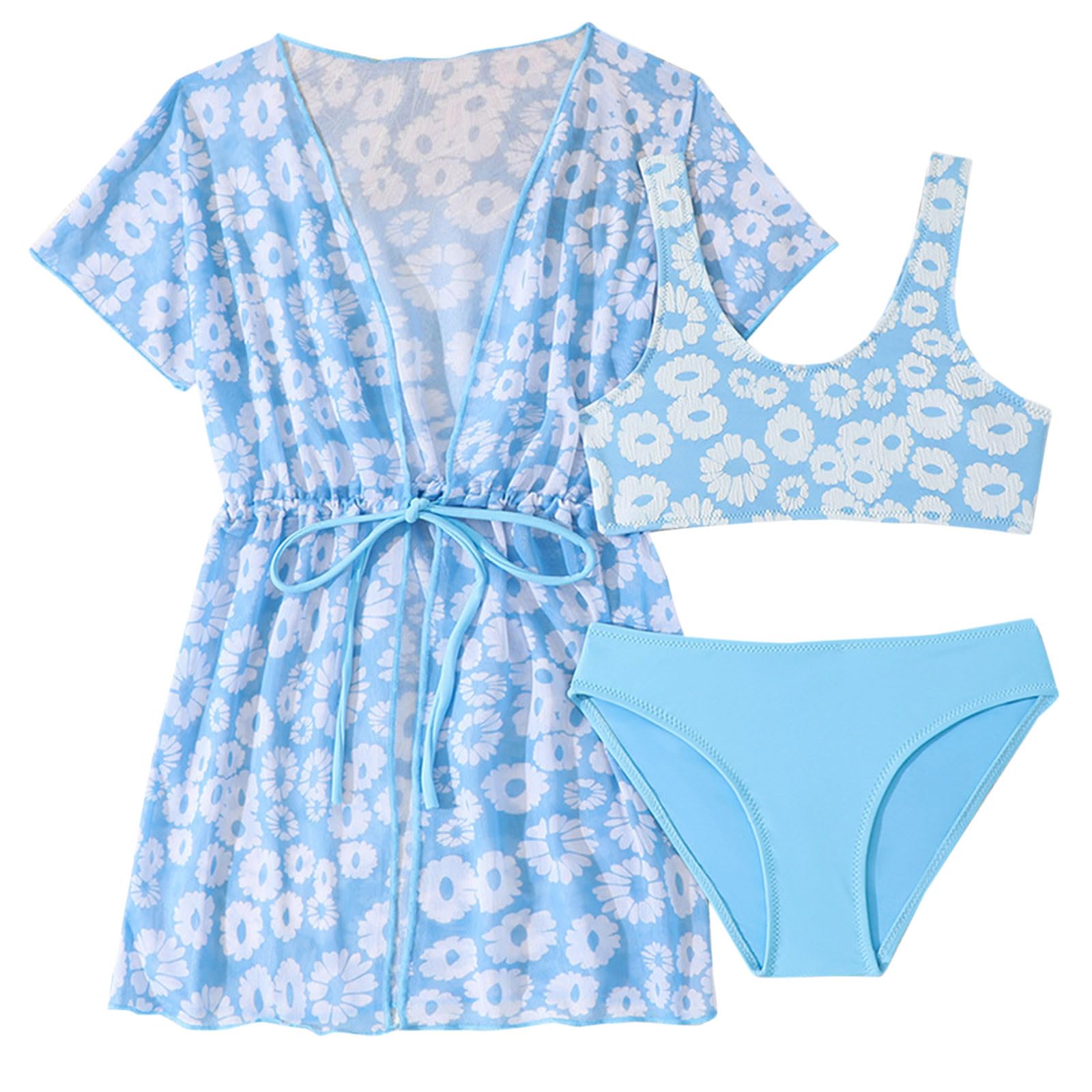 Cokbyavla Girls 28Sky Blue Kids Bikini Set,3 Piece Bikini Set Green Teen Padded Bathing Suit Cover Up For Plus Size Swimsuit For Teen Beach Sets 'S Bikini Swimsuits(,5-6 Years)