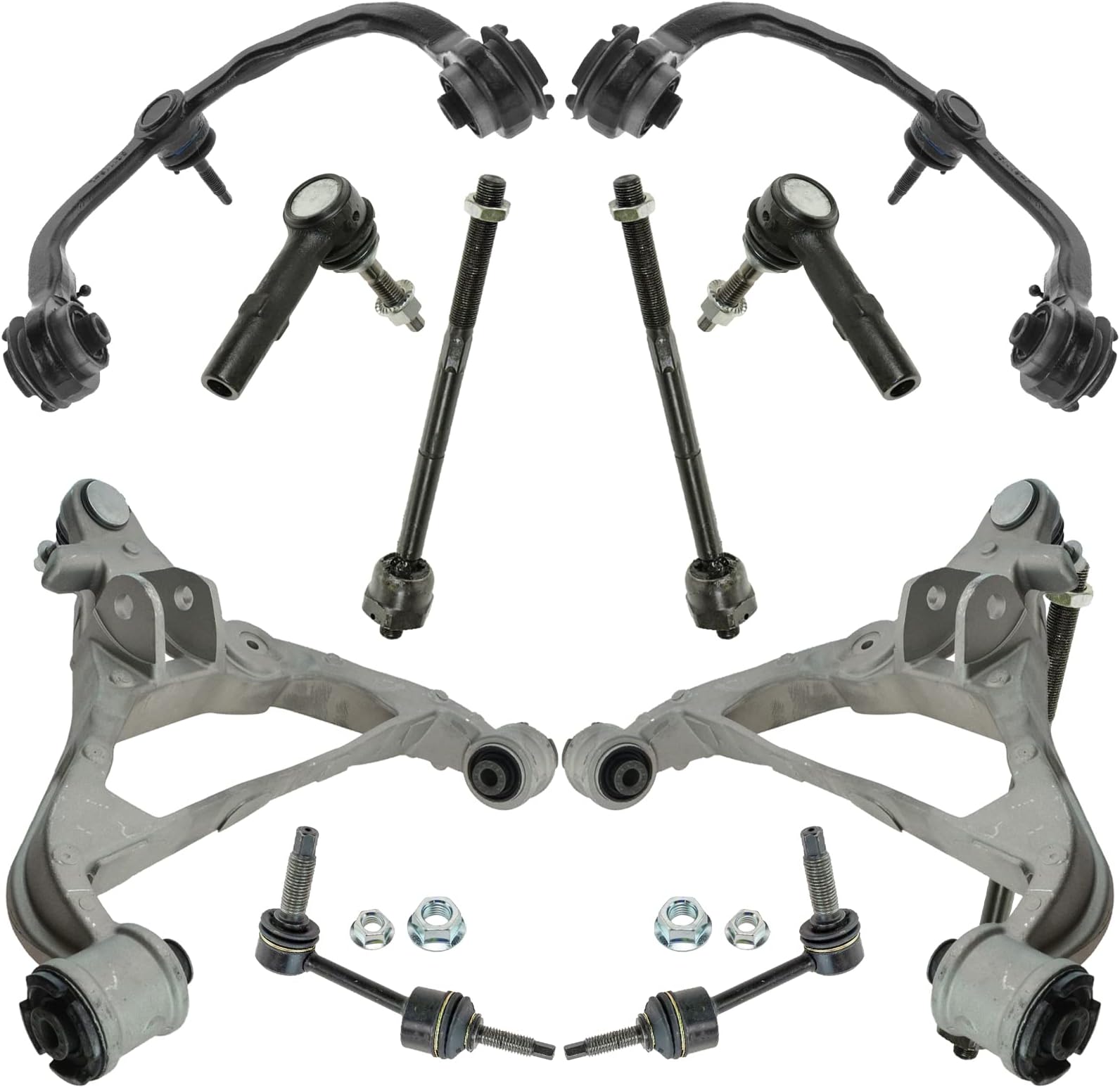 TRQ Front Steering & Suspension Kit Control Arm with Ball Joint Sway Bar Stabilizer Link Tie Rod Compatible with 2005-2006 Ford Expedition