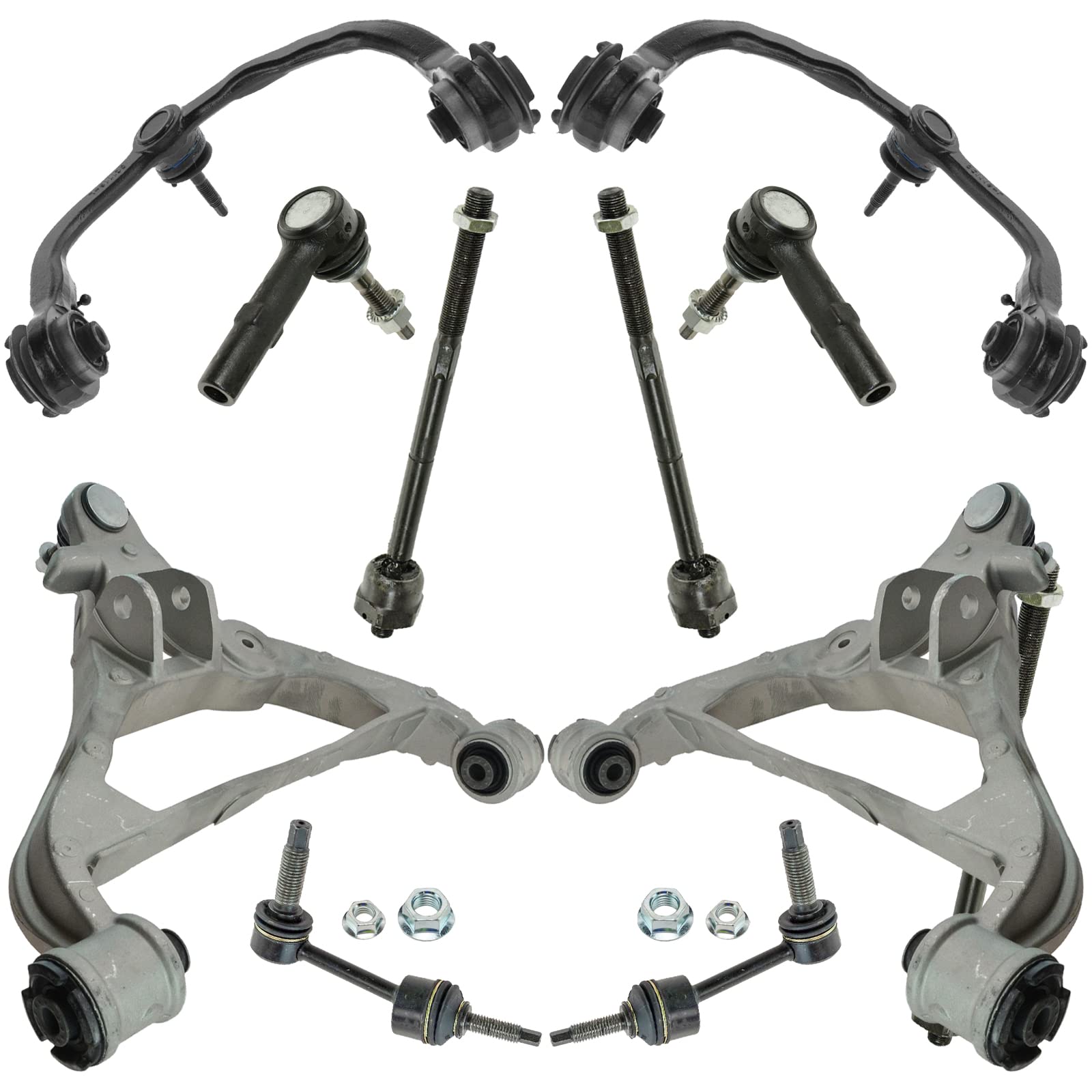 TRQ Front Steering & Suspension Kit Control Arm with Ball Joint Sway Bar Stabilizer Link Tie Rod Compatible with 2005-2006 Ford Expedition