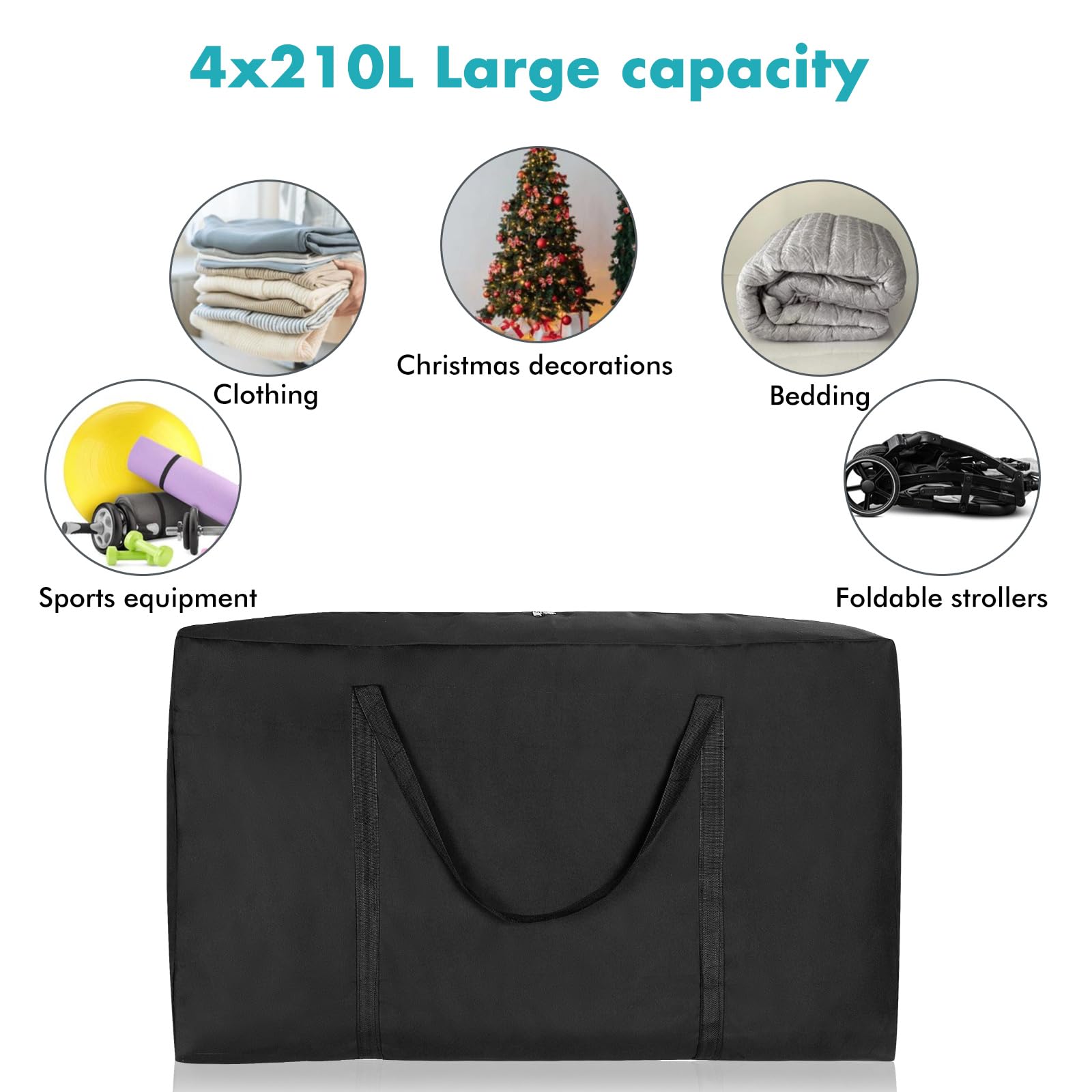 4er-Set 210L Extra Große Stabile Aufbewahrungsbeutel, Riesen 600D Oxford Material Lagerbox Umzugstasche mit Reißverschluss für Kleidung, Bettdecken, Wäsche, Bettwäsche