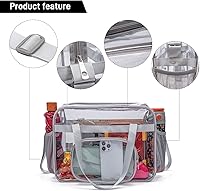 Vista 4 de Bolsas Transparentes Aprobadas para Estadios, Bolsa Tote Transparente + Correa para el Hombro, Bolsa Transparente Grande Gris de gran