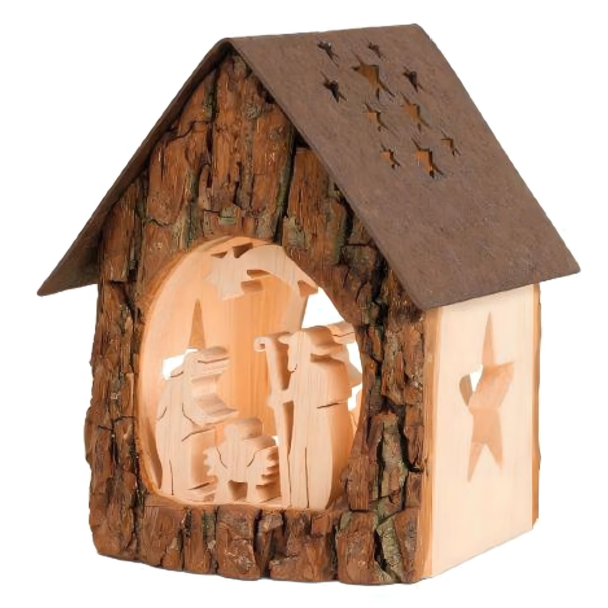 Dolfi | Casetta per candele Sacra Famiglia 10 cm | Legno Naturale in Val Gardena | Statuina Presepe
