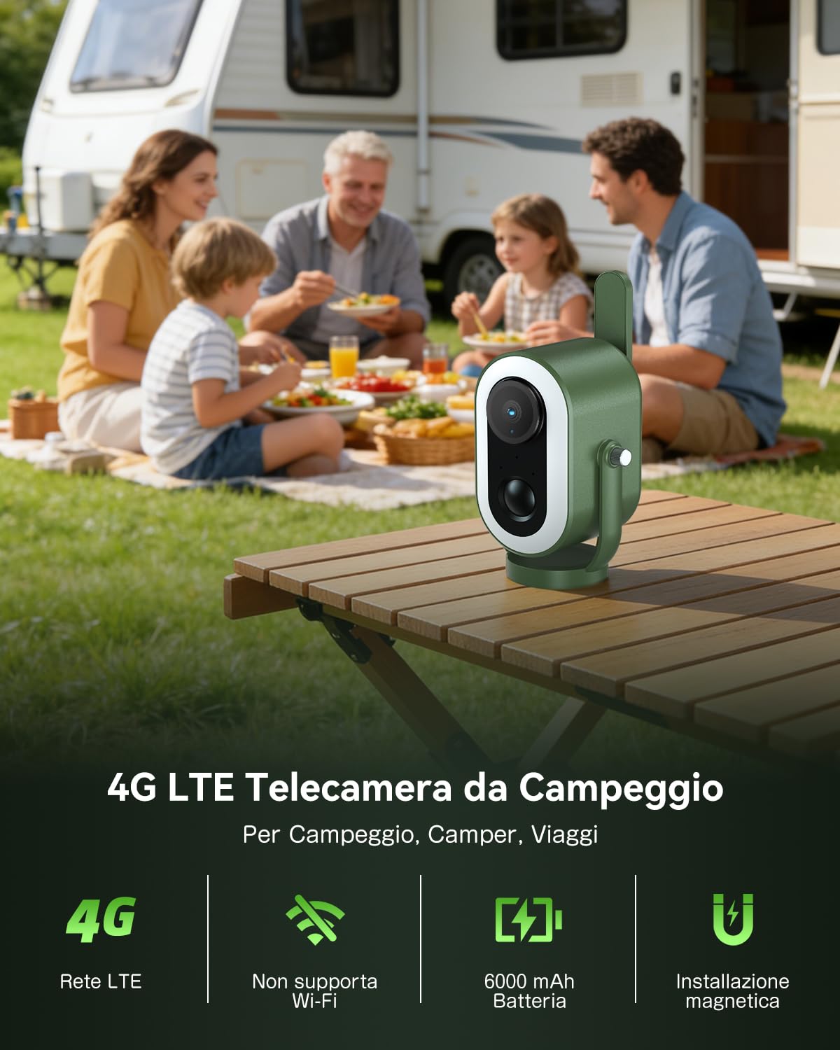 Xega 4G LTE Telecamera Magnetica con SIM scheda 2K HD Telecamera di Sicurezza Senza WiFi Portatile per Esterni 6000 mAh Batteria Rilevamento Umano PIR per Camper/Campeggio/Viaggi/Picnic IP65