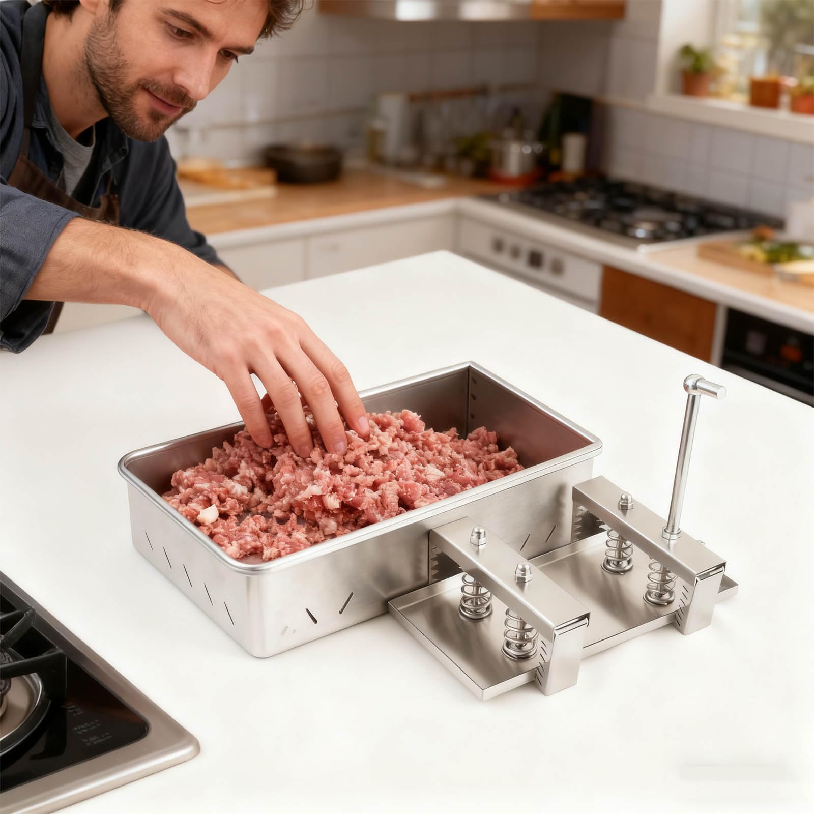 Praktischer Hamburger Patty Maker mit abnehmbarer Grundplatte, Kochutensilien, verdicktes Fleischformwerkzeug aus rostfreiem Stahl, 1 kg