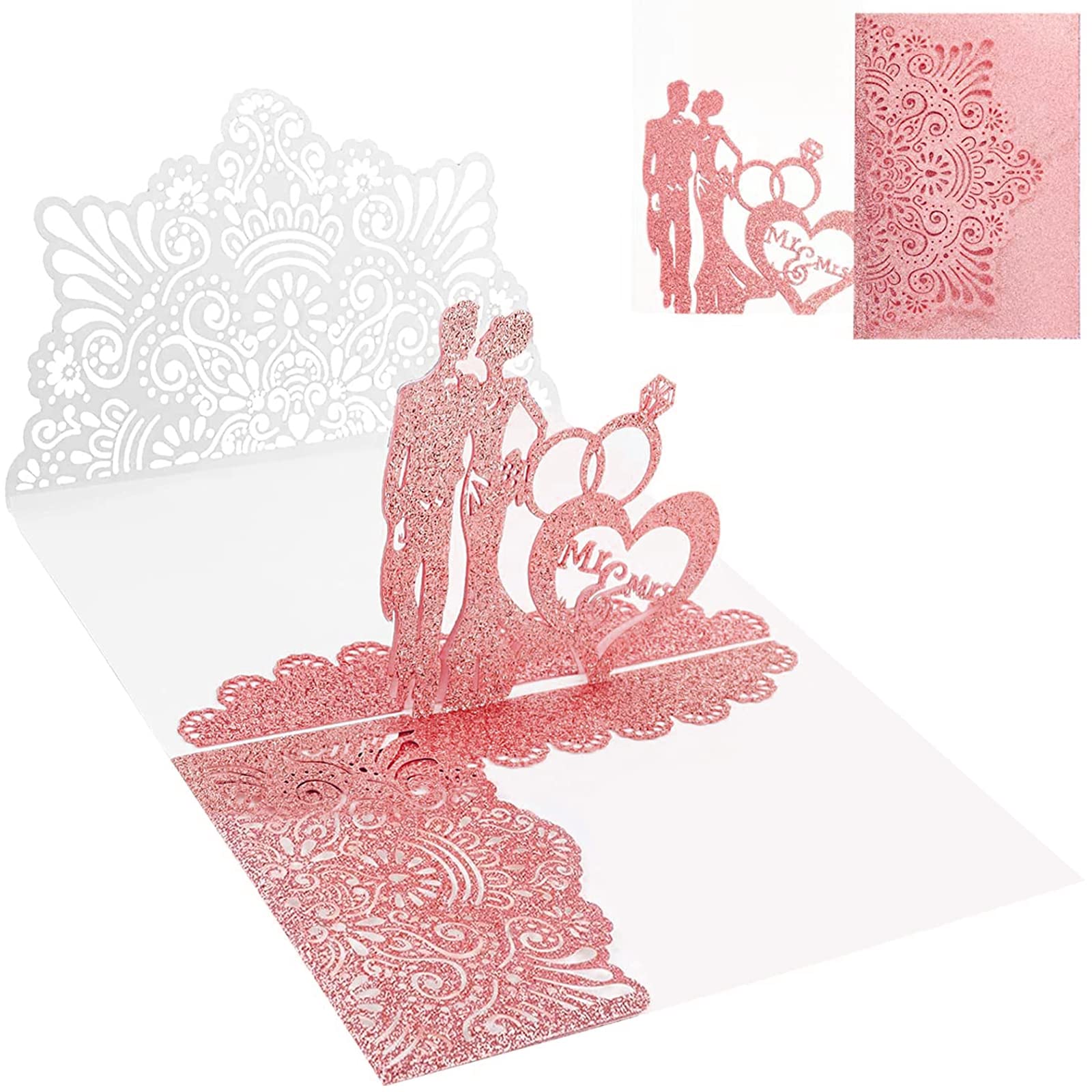 Biglietto Pop-Up 3D Per Matrimonio E Dichiarazioni D'Amore – Formato 15x15 Cm, Con Busta Gialla Stampata, Tema Rosa