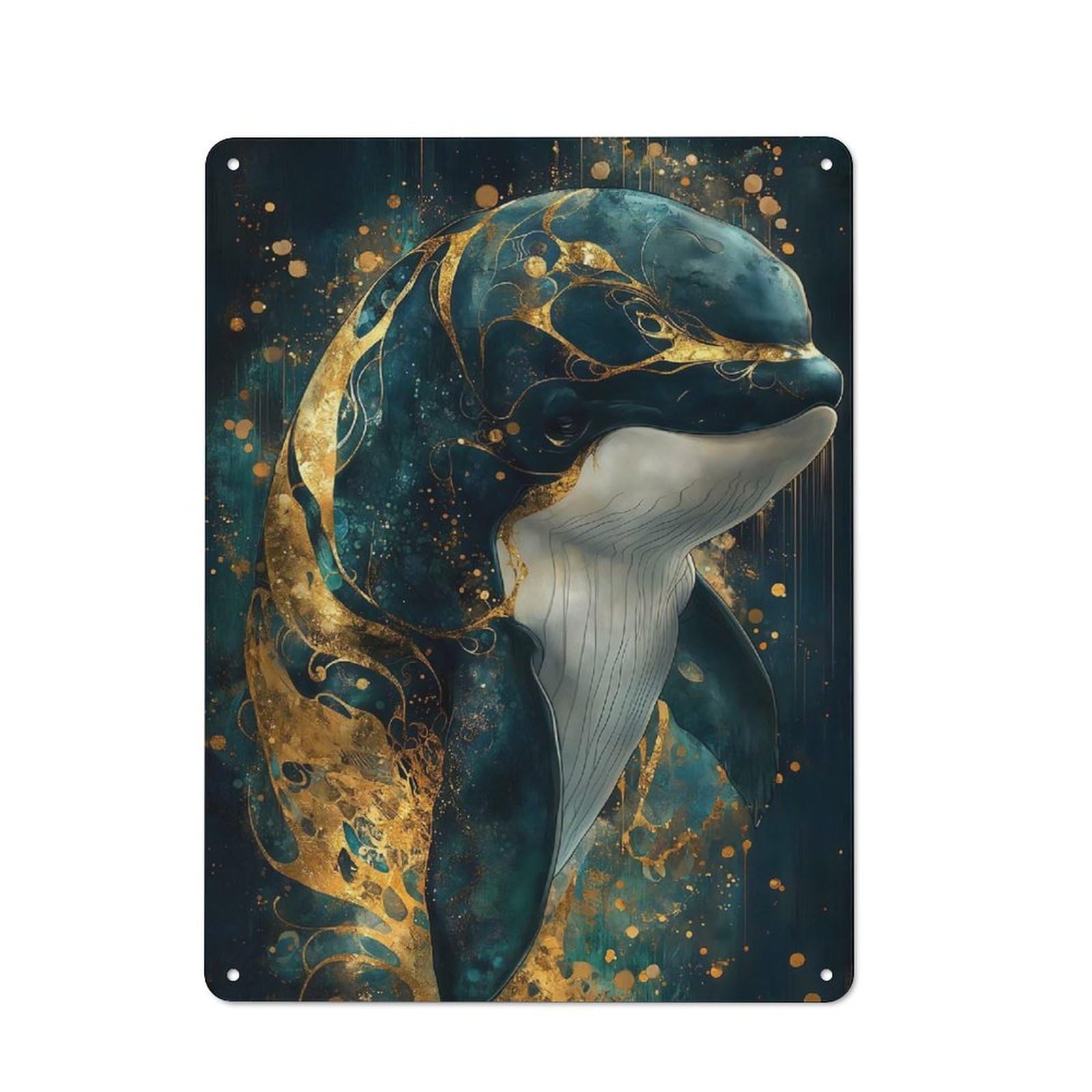 Junmoney Elegant Orca Whale With Gold Accents Rustic Metal Plaque 40X30cm For Dining Room Or Kitchen, A Housewarming Gift For Dining Room Decor Fans