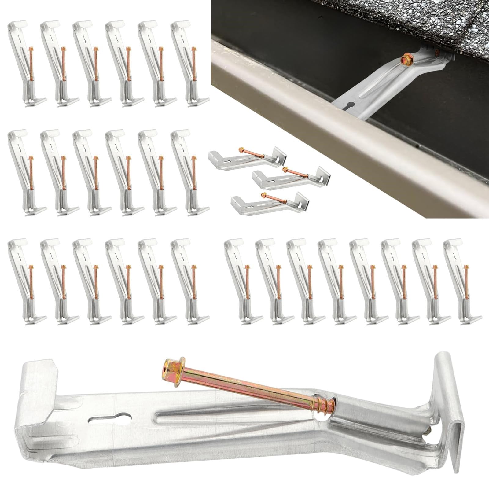 28 perchas de canalón con tornillos y abrazaderas, clip de canaleta de tornillo rápido, soporte oculto para canaletas de aluminio de 5 pulgadas