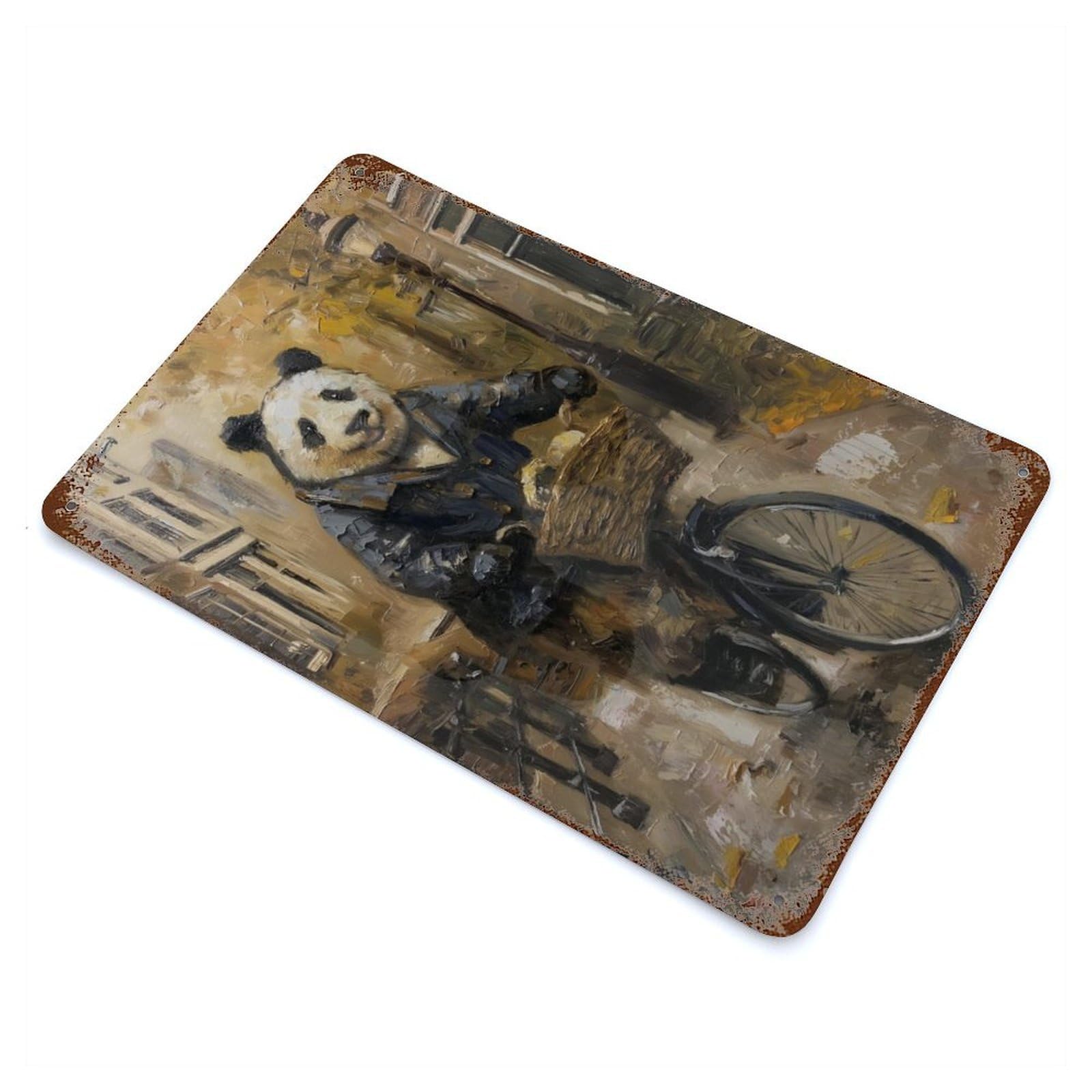 Panda Amsterdam Bicycle Rustic Tin Plaque 11.8"x7.9", for Shed, Workshop And Garage Wall Decor, Farmhouse Wall Decor