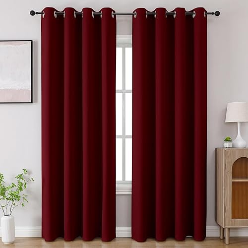 CUCRAF Juego de 2 paneles de cortinas opacas de color rojo borgoña de 84 pulgadas de largo, cortinas de oscurecimiento de habitación para sala de