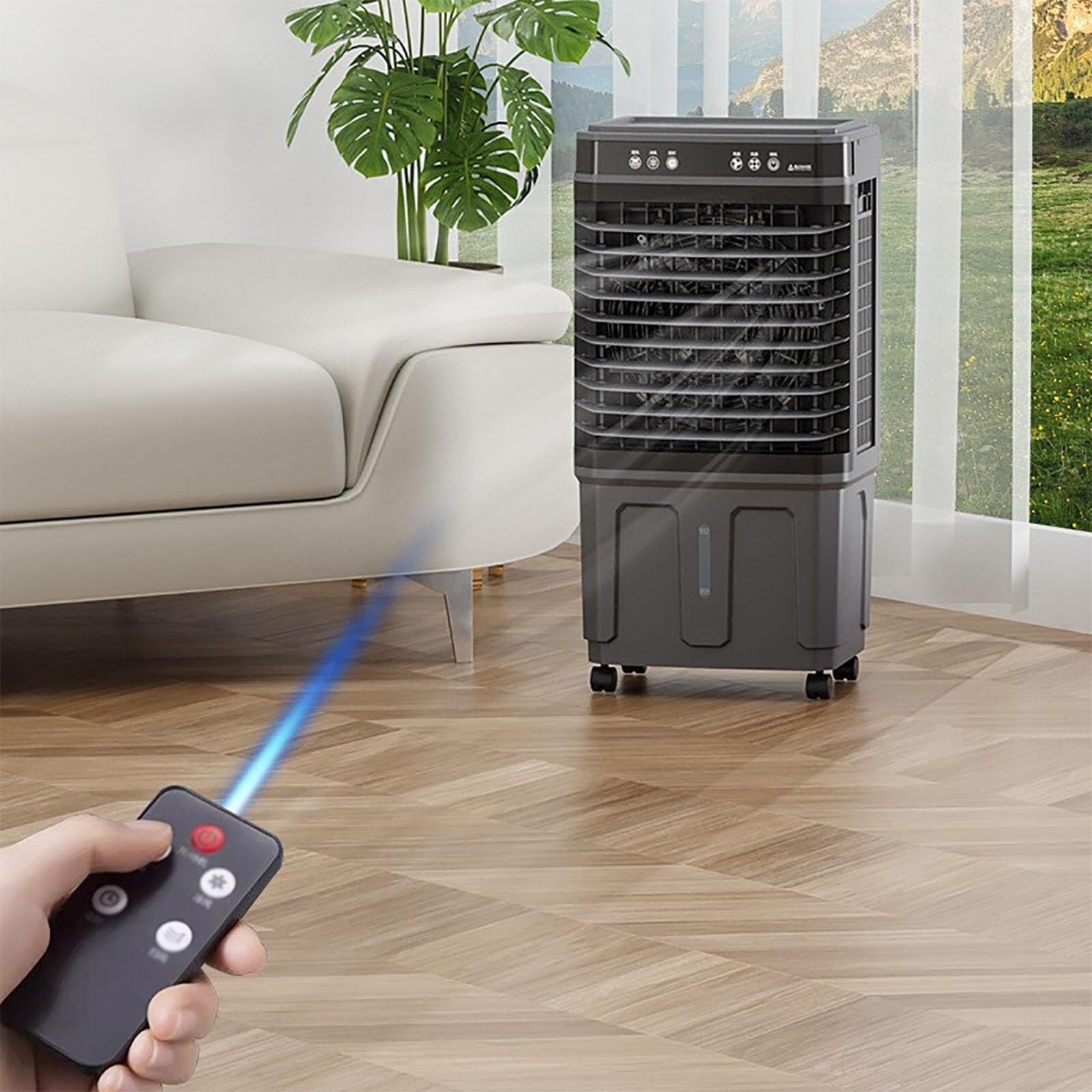 Aire acondicionado portátil, pingüino aire acondicionado sin tubo frío con temporizador para la habitación con motor de cobre puro, ventilador de refrigeración con mando a distancia, tres niveles de