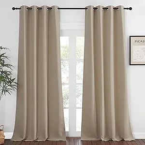 NICETOWN Blackout Window Curtain 90 inch Length - Room Darkening Thermal Insulated Grommet Large Window Treatment Light Blocking for Bedroom/Doorway (Taupe, 1 Panel, W52 x L90)