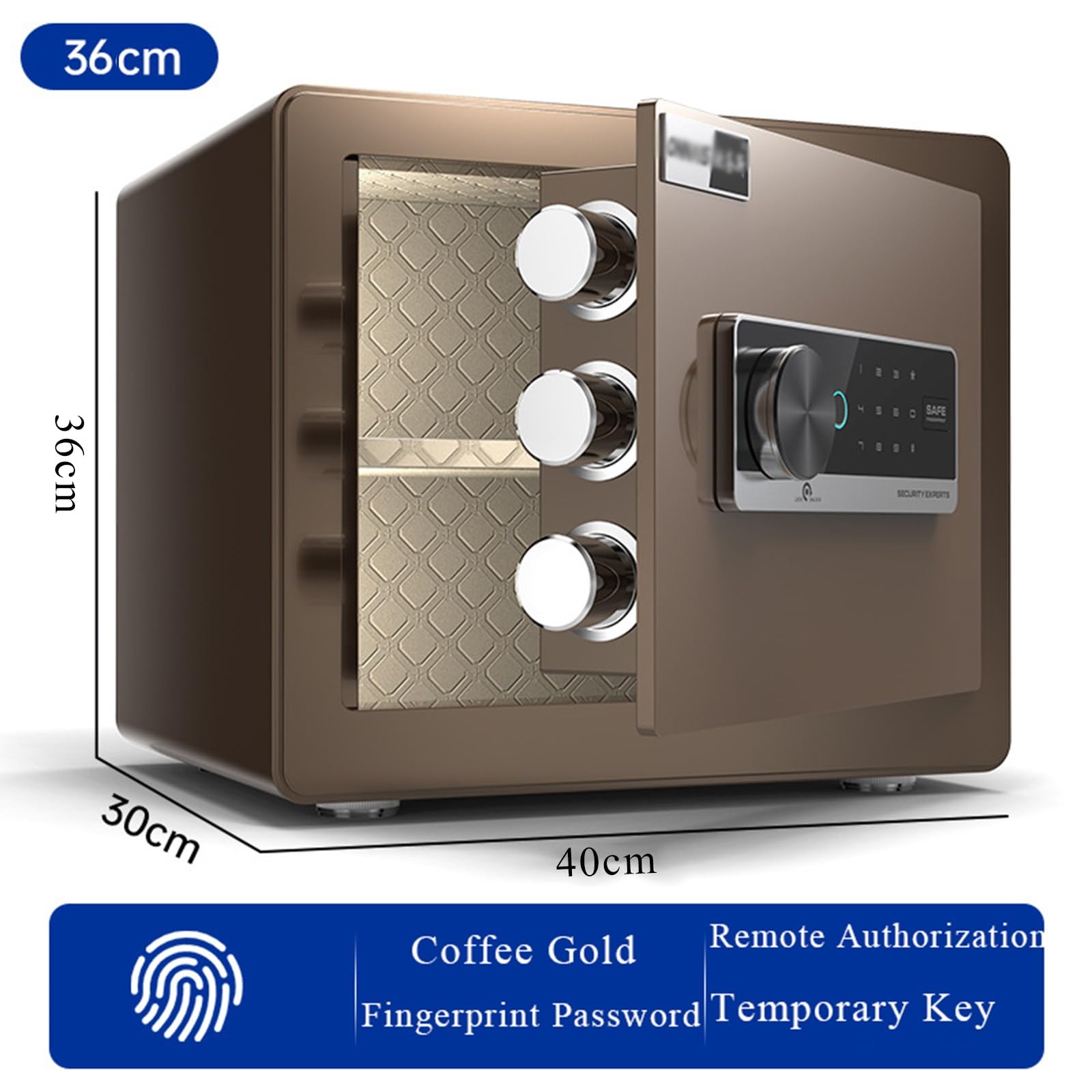 Cassaforte Domestica, Cassaforte Combinata Antieffrazione Interamente in Acciaio Cassaforte per Studio/Camera da Letto 30 Cm/36 Cm(Brown,36CM)