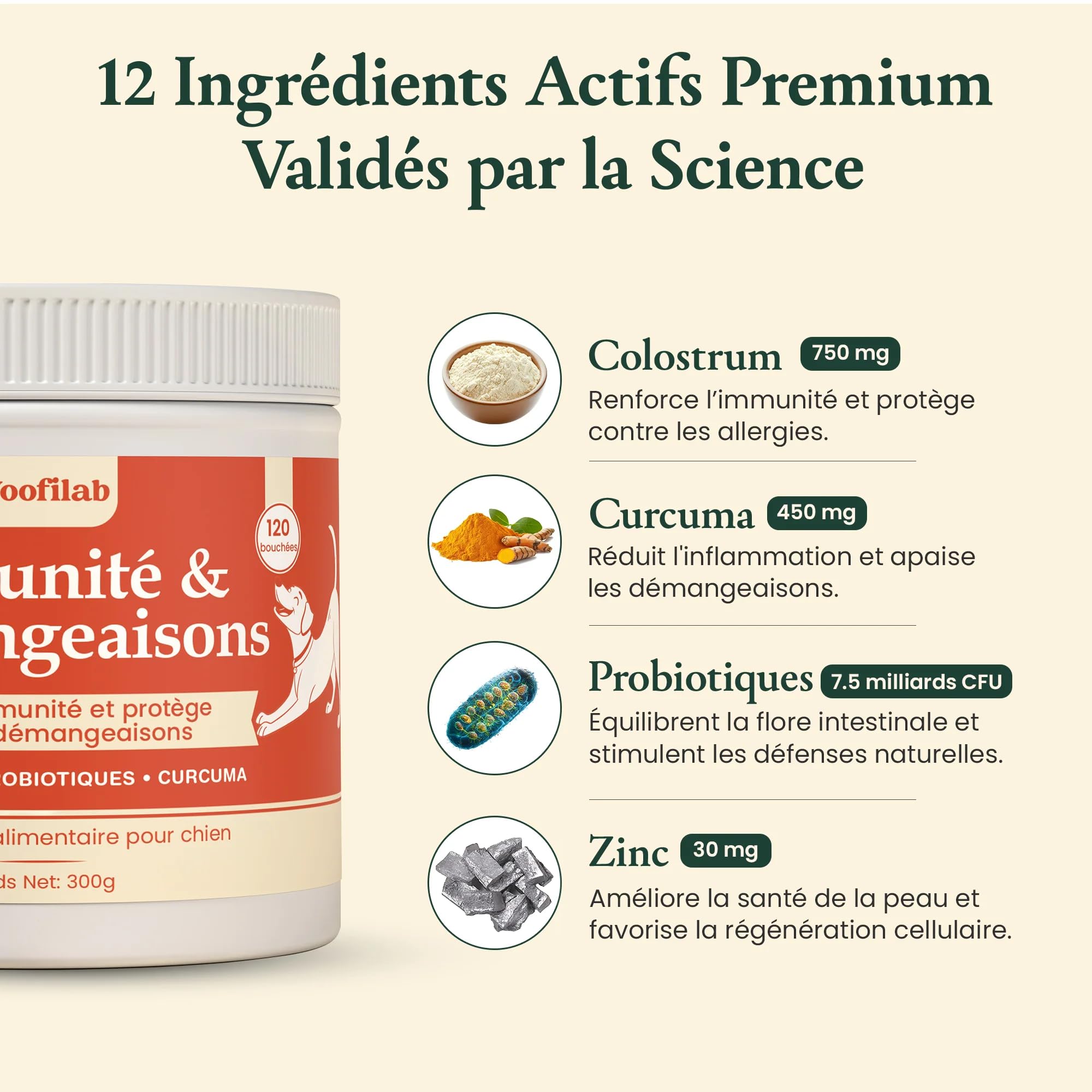 Woofilab Immunité & démangeaisons Complément Alimentaire Chien Immunité & Peau | Bouchées Colostrum, Curcuma et Probiotiques