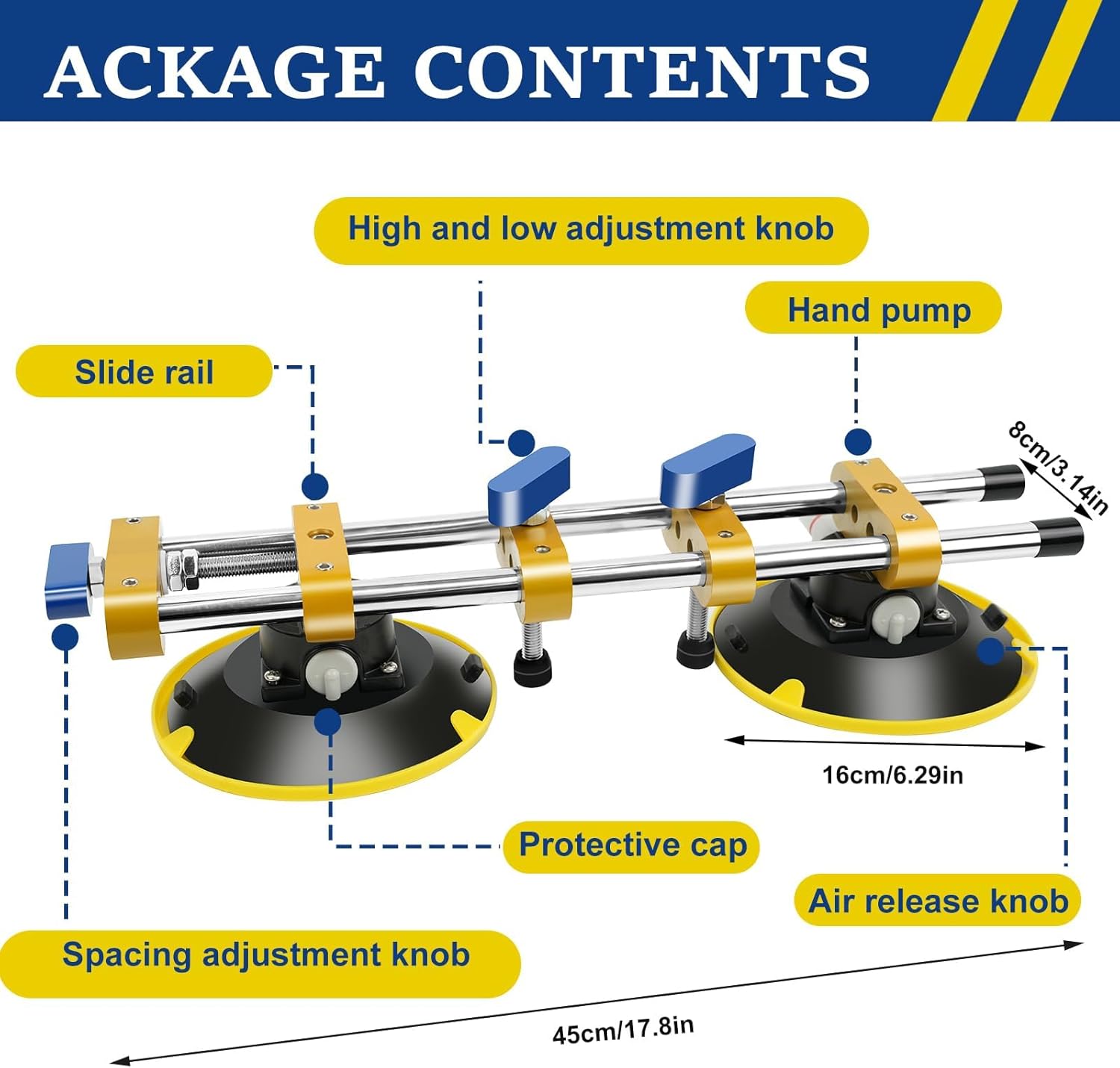 2 Pack Seamless Seam Setter with 6 Inch Vacuum Suction Cups, Upgraded Granite Seam Setter with Replacement Air Pump, Stone Seam Joiner for Countertop Installation, Joining & Leveling
